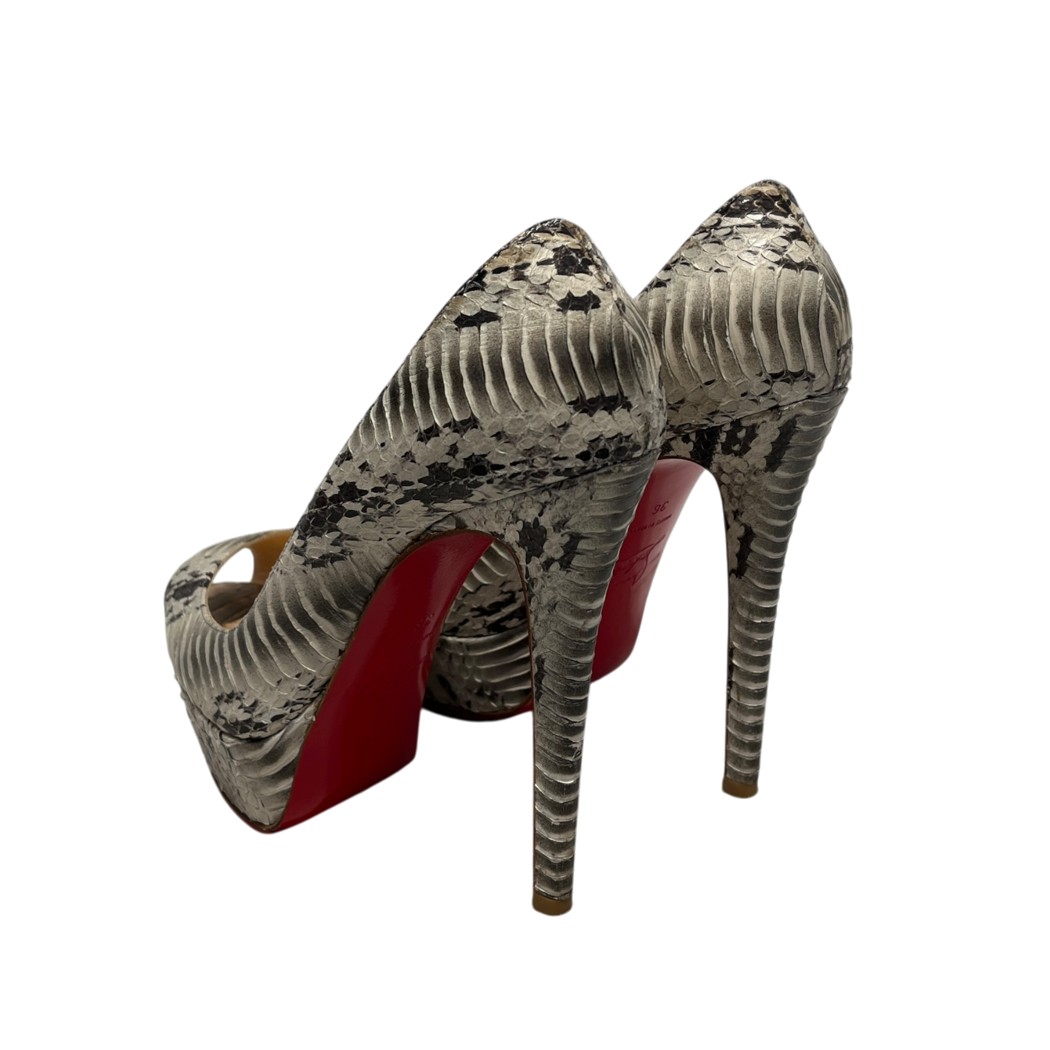 Christian Louboutin/Heels/EU 36/Animal Pattern/Leather/BEG/U-Tip/Beige Python Peep Toe Pumps view 2