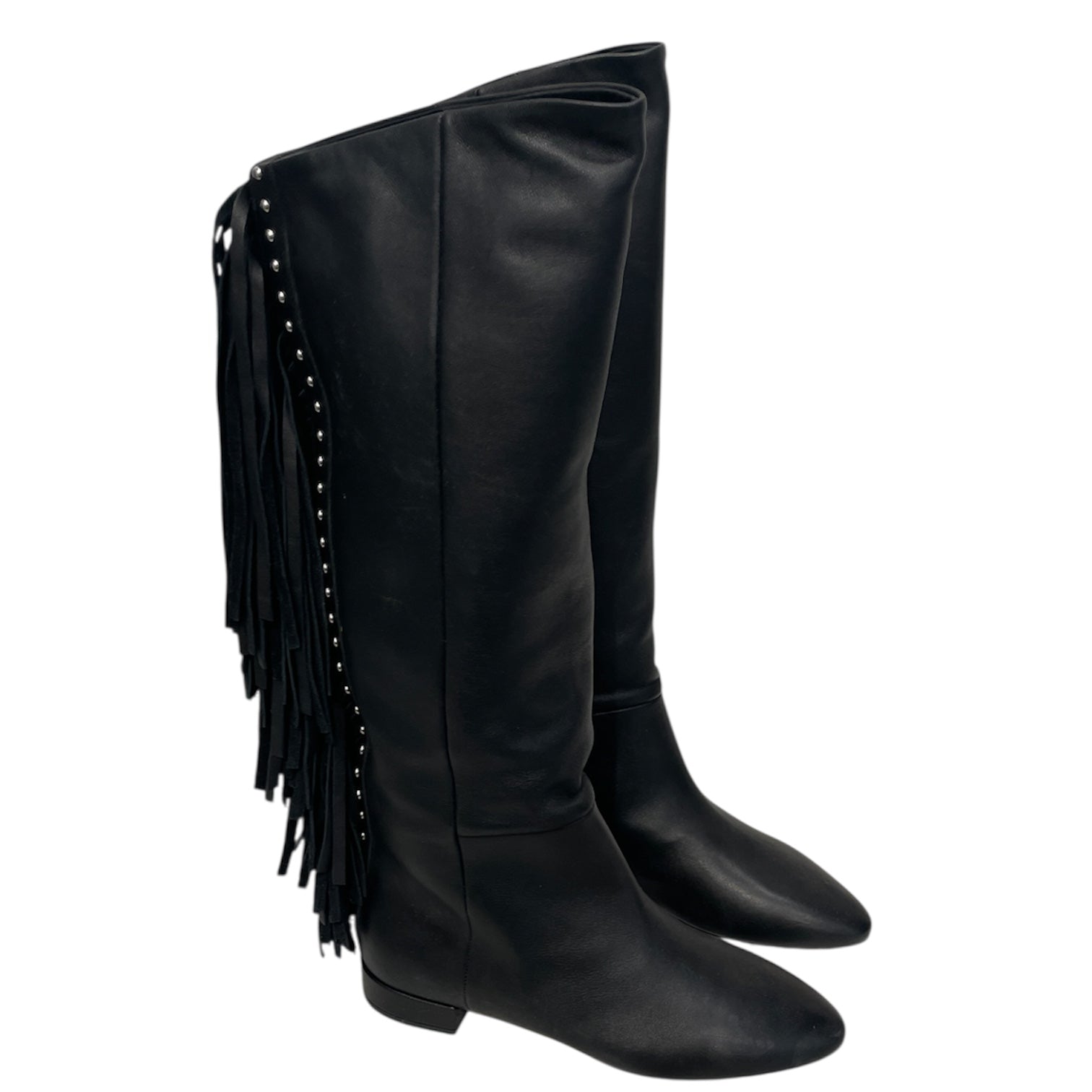 SAINT LAURENT/Long Boots/EU 34/Leather/BLK/STUDDED FRINGE BOOT view 1