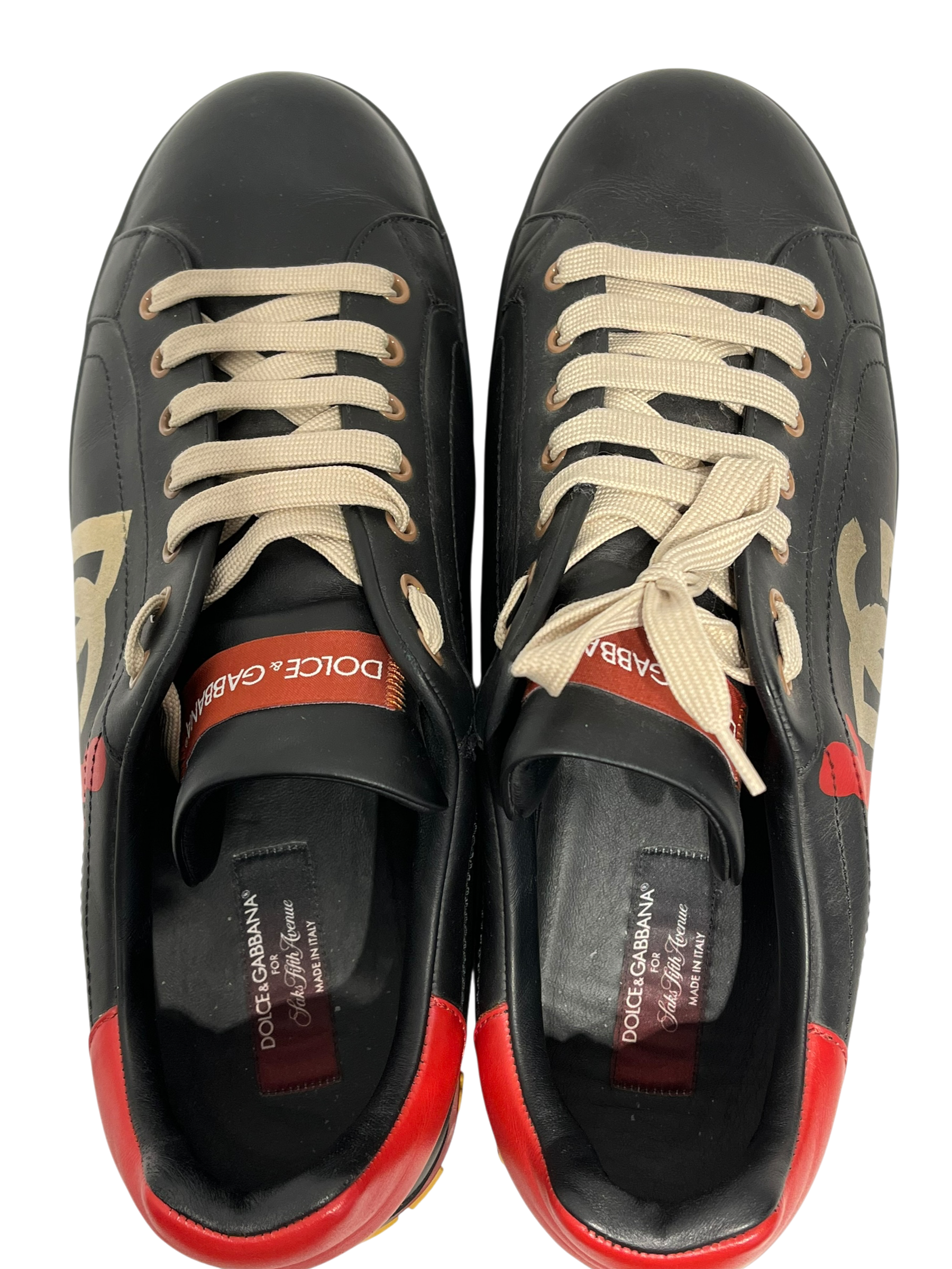 DOLCE&GABBANA/Low-Sneakers/UK 12/Leather/BLK/PORTOFINO BLK/RED CACTUS view 3