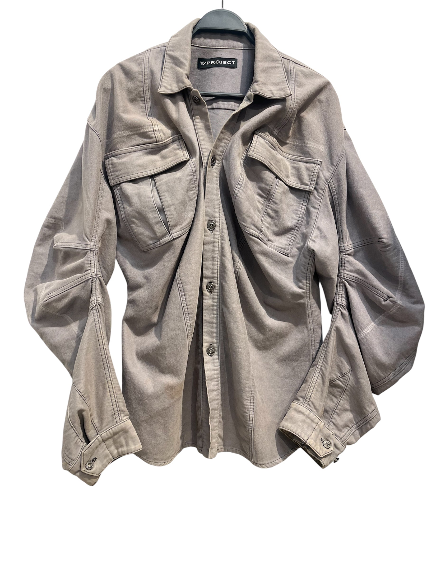 Y/PROJECT/LS Shirt/M/Cotton/GRY/cargo pockets twisted sleeves view 1