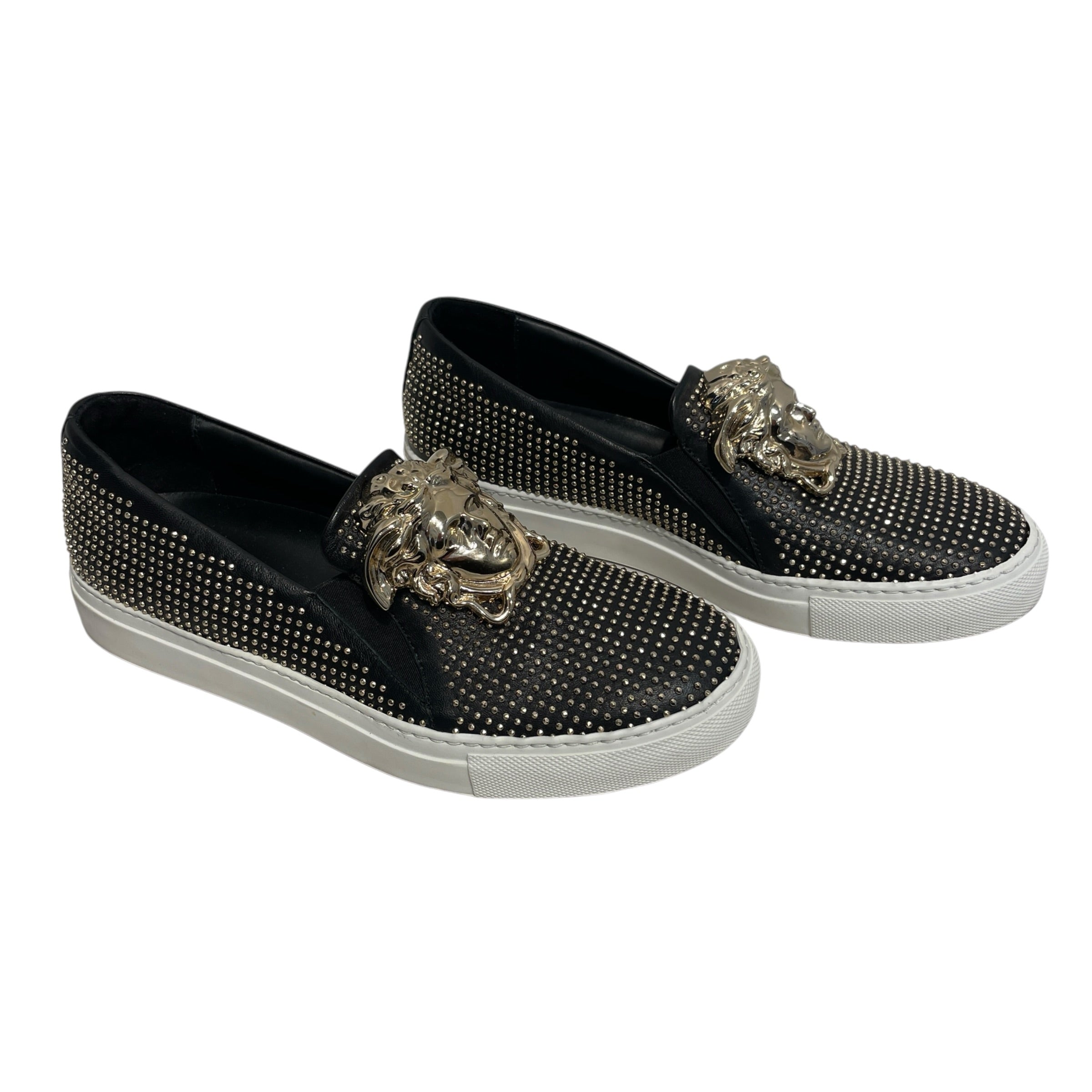 VERSACE/Loafers/EU 37.5/All Over Print/Leather/BLK/Medusa Studded Slip-on view 3