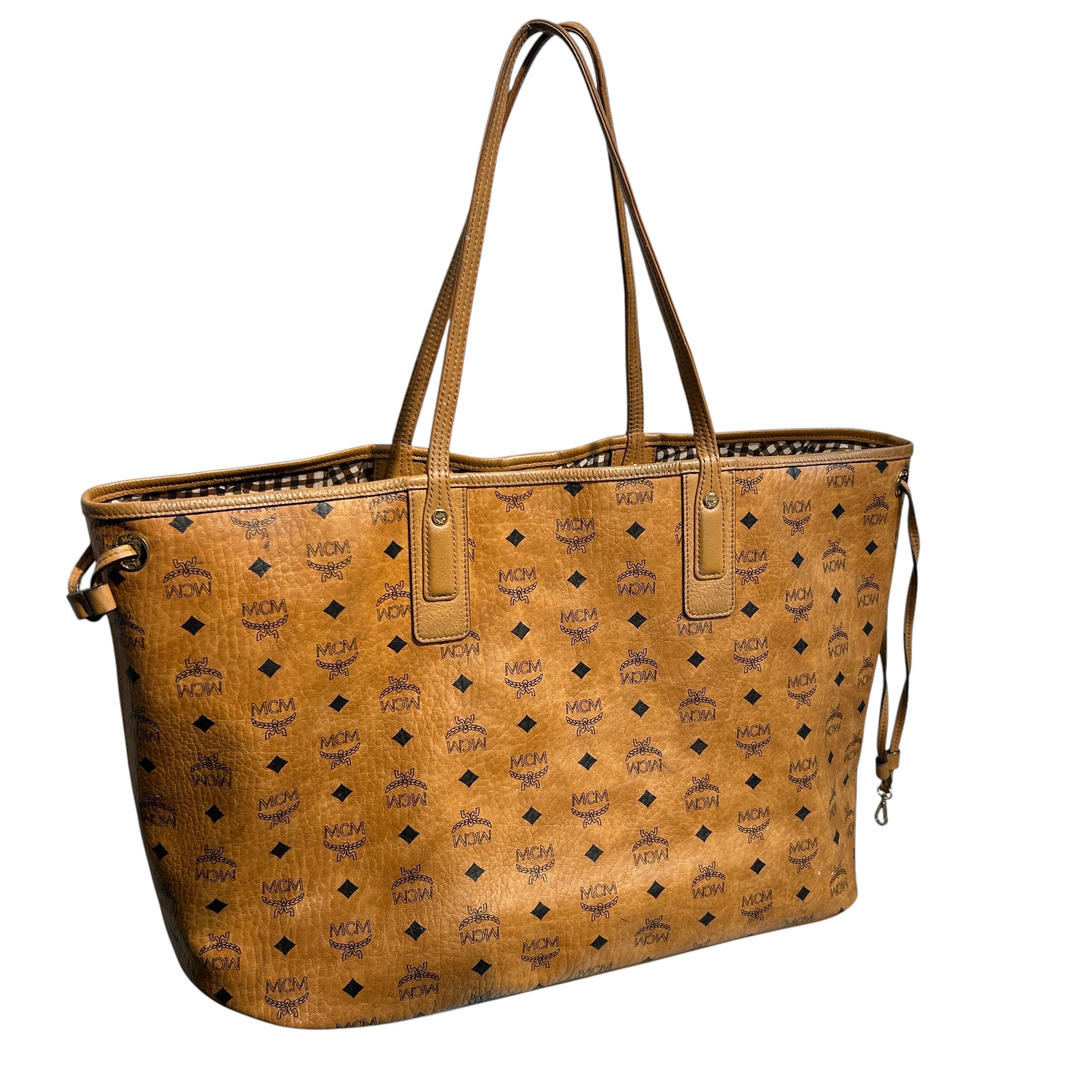 MCM/Tote Bag/Leather/CML/blue text reversible tote view 10