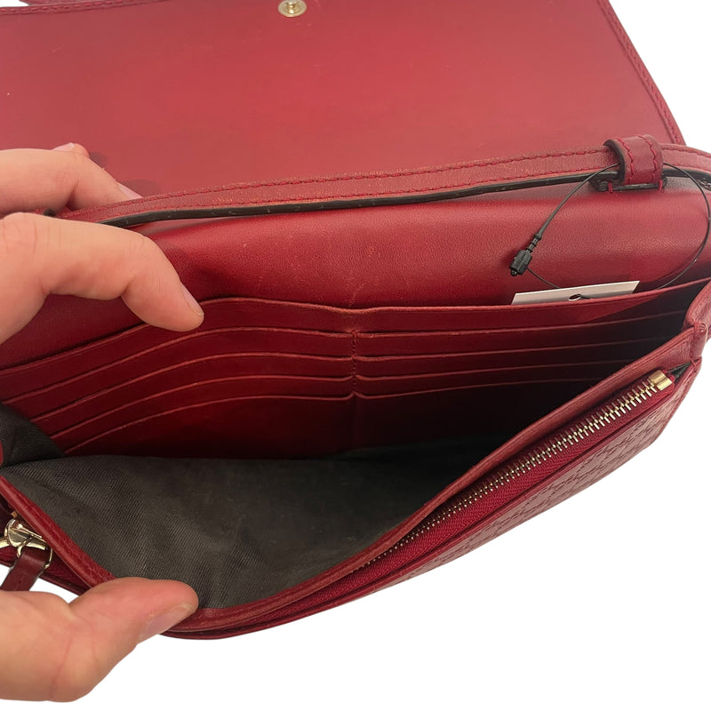 GUCCI/Cross Body Bag/Monogram/Leather/RED/MICROGUCCISMA WALLET BAG