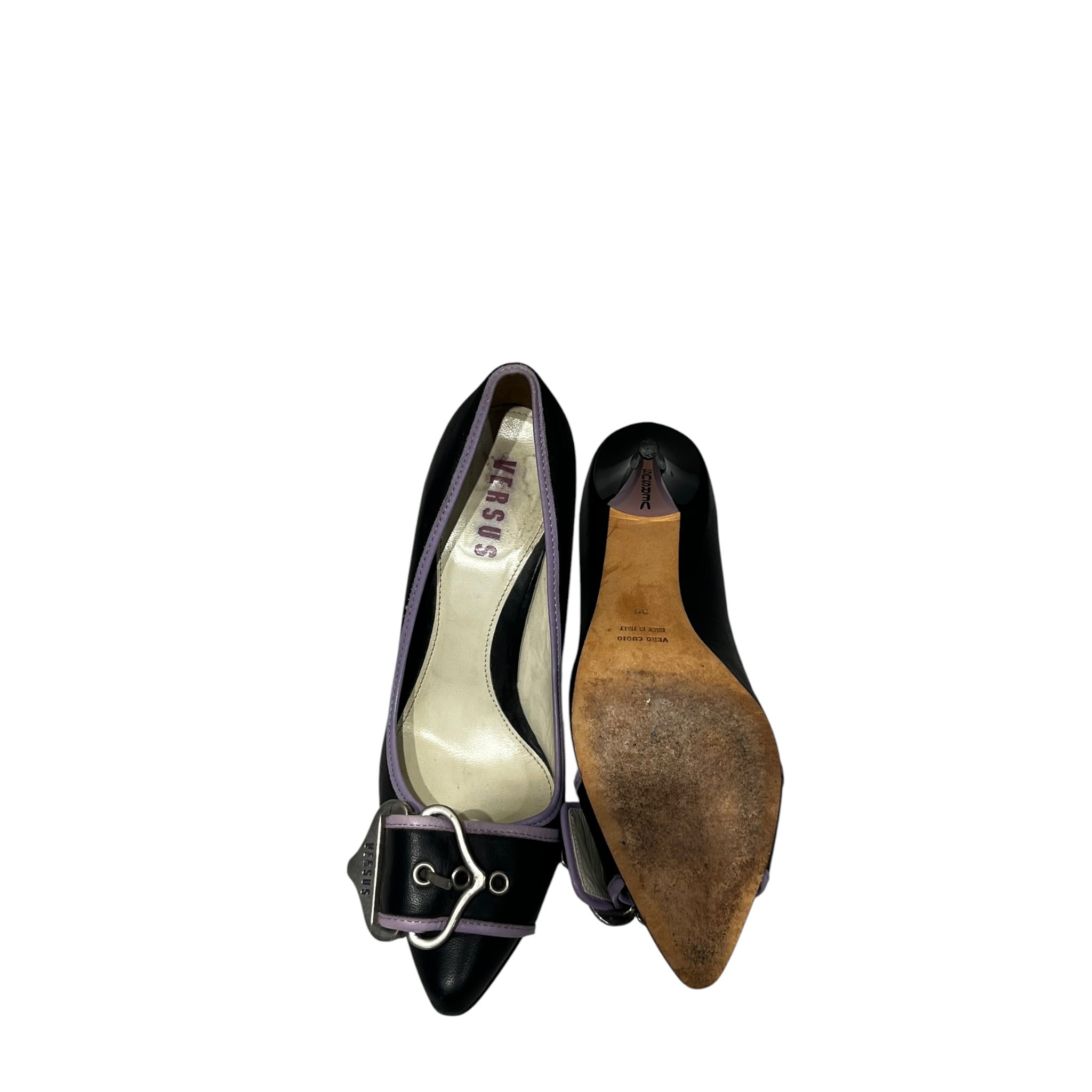 VERSUS VERSACE/Heels/EU 39/Border/Leather/BLK/Buckle/Purple border view 6