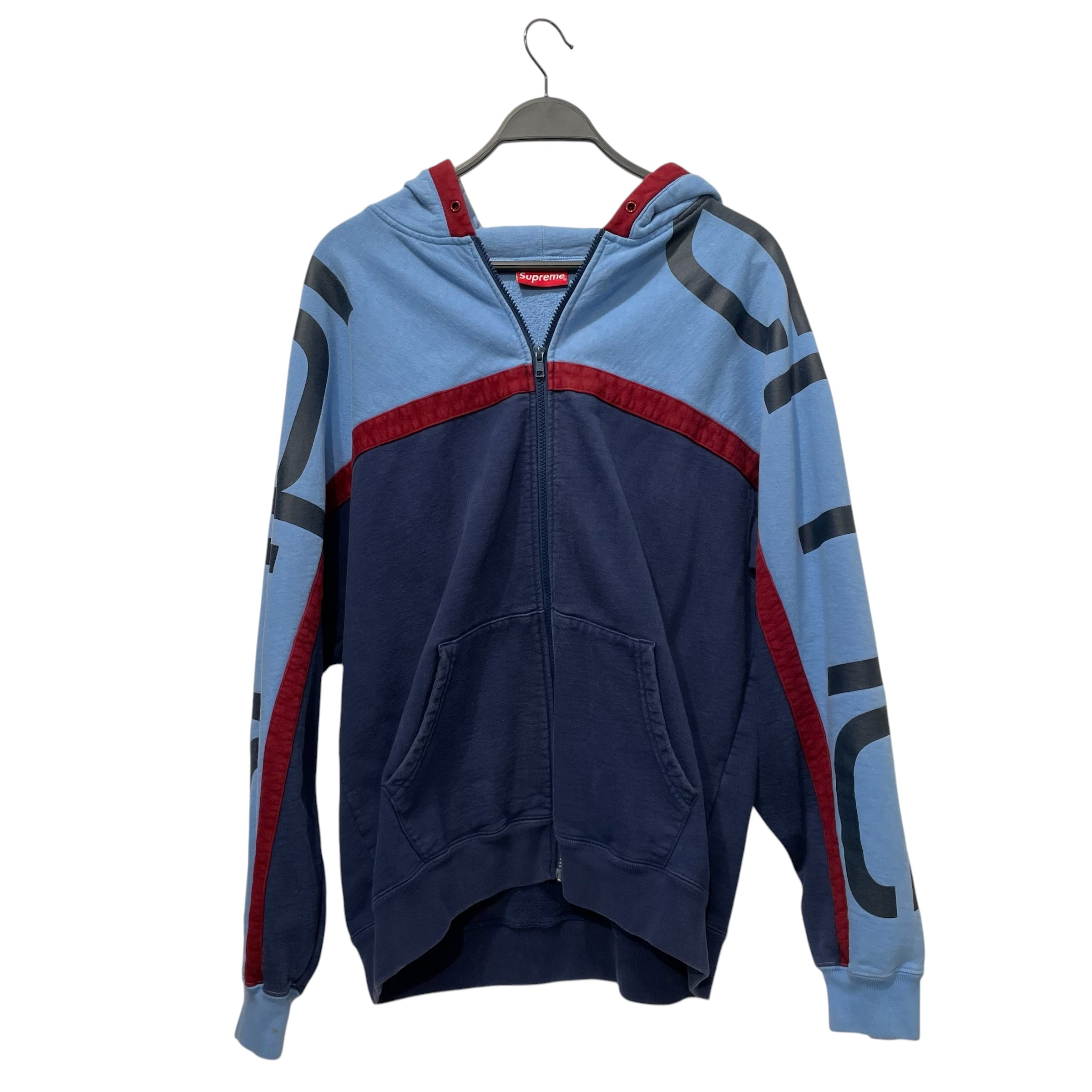 Supreme/Zip Up Hoodie/L/Cotton/NVY/big logo paneled view 1