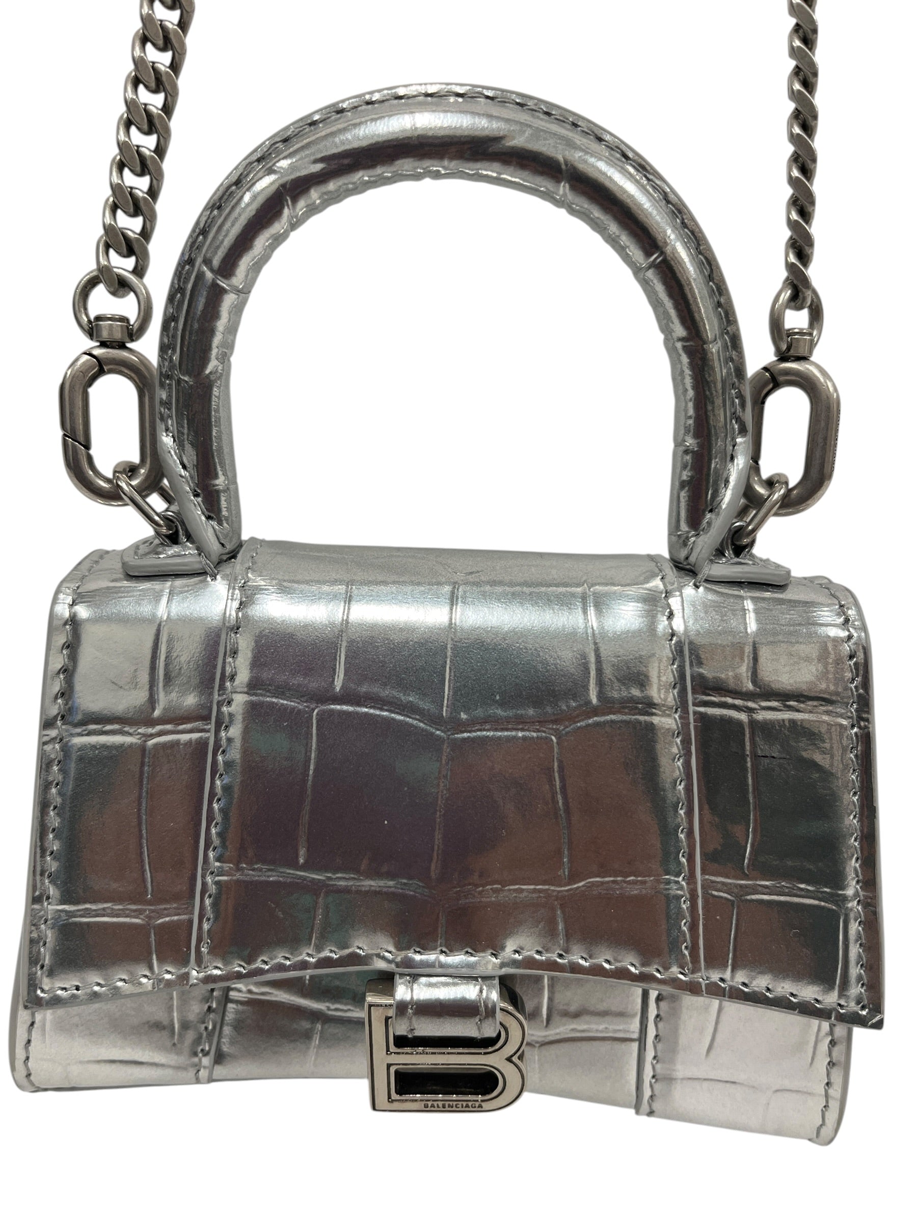 BALENCIAGA/Cross Body Bag/Leather/SLV/PATENT HOURGLASS MINI view 3
