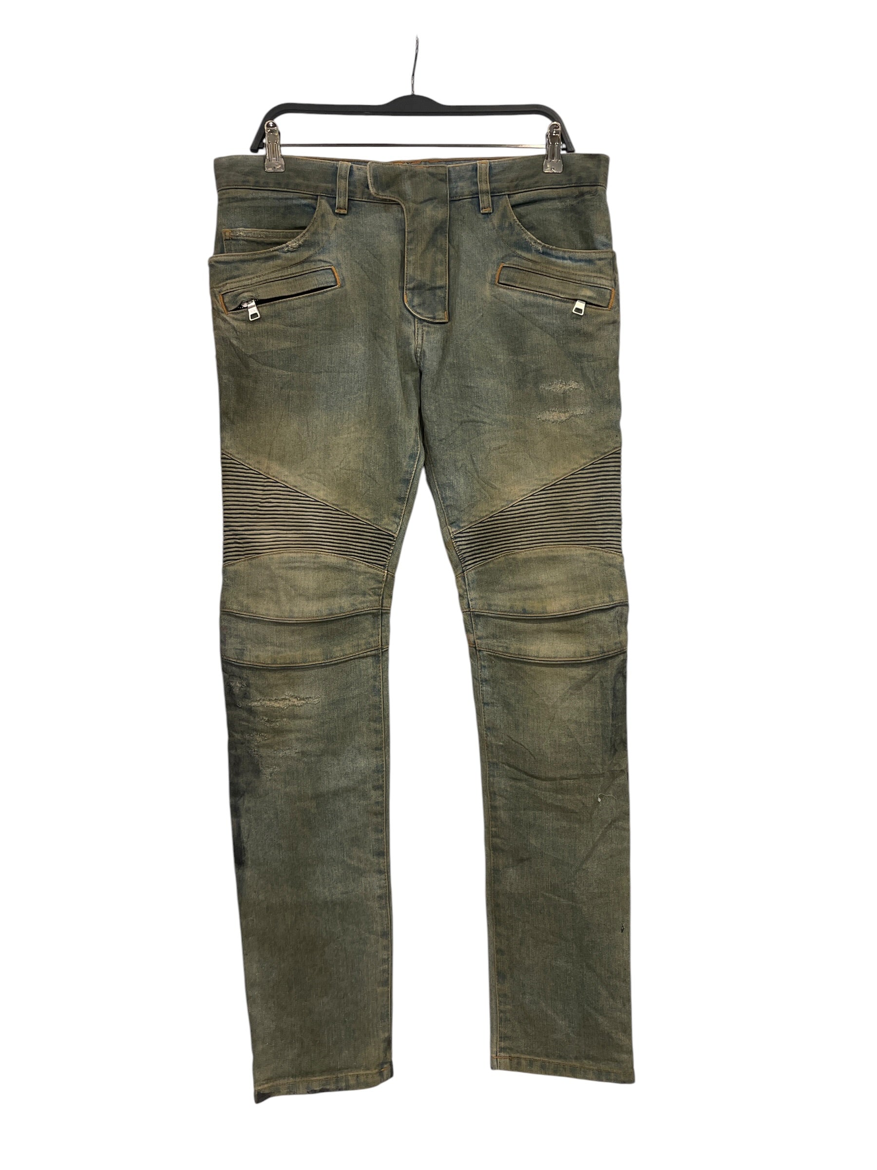 BALMAIN/Skinny Pants/31/Denim/BLU/DISTRESSED BIKER JEANS view 1