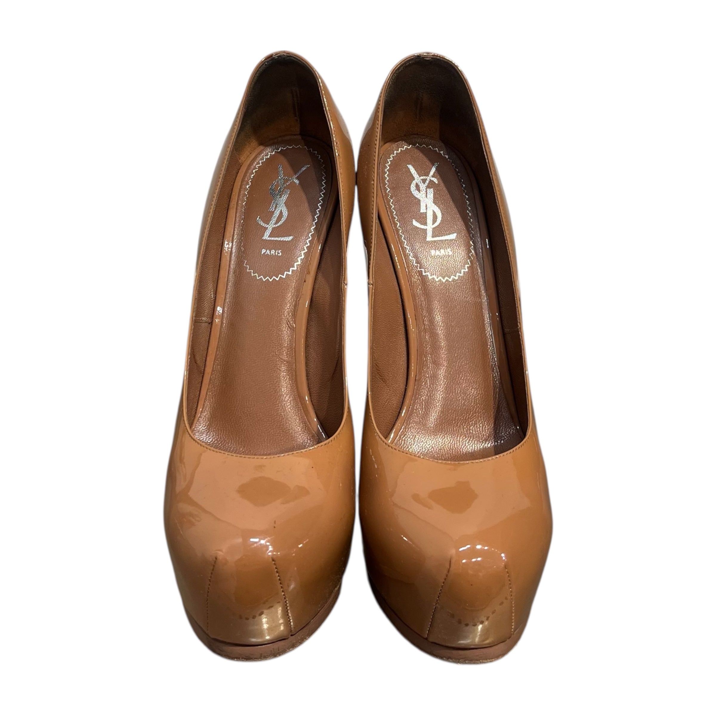YVES SAINT LAURENT/Heels/EU 40/Leather/KHK/Patent/PLATFORM-ROUND TOE view 5