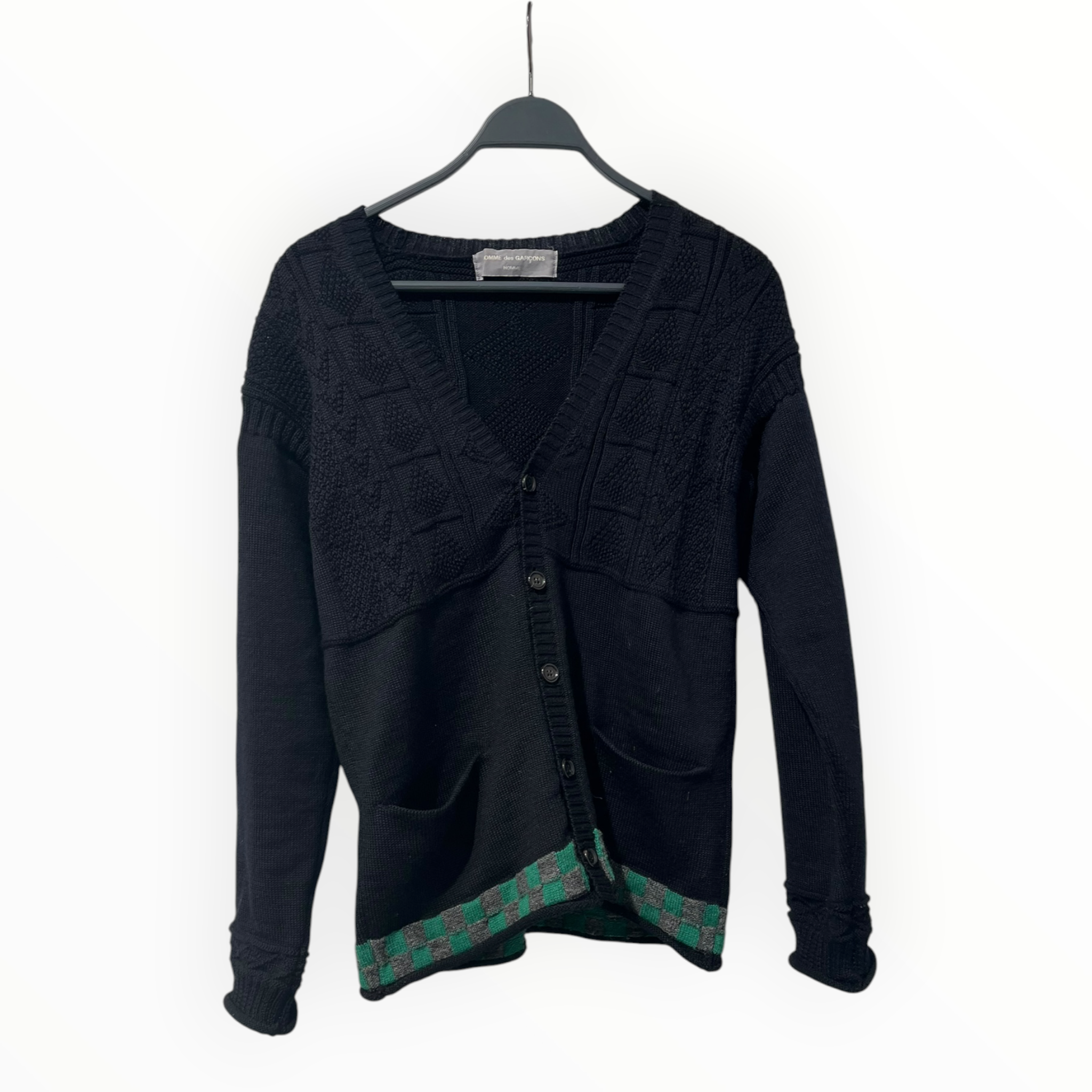 COMME des GARCONS HOMME/Cardigan/Wool/BLK/HN-070110 GREEN CHECKER view 1