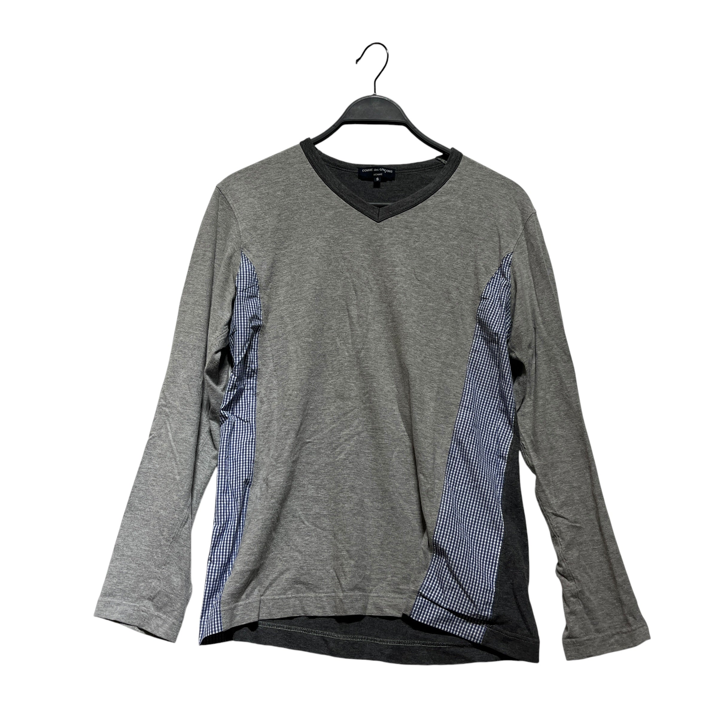 COMME des GARCONS HOMME/LS T-Shirt/S/Cotton/GRY/Plaid/GINGAM PANELED SLEEVE / NECK view 1