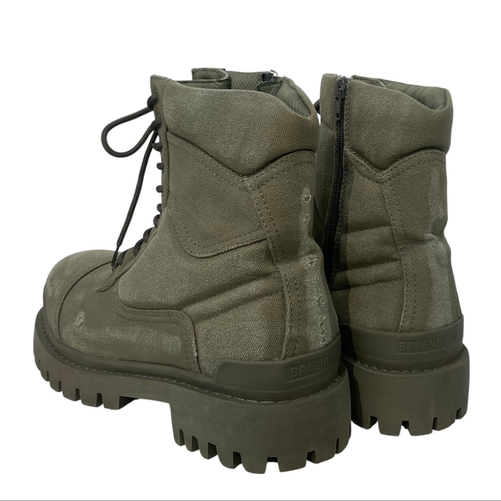 BALENCIAGA/Lace Up Boots/EU 45/Cotton/GRN/Strike boots distressed view 2