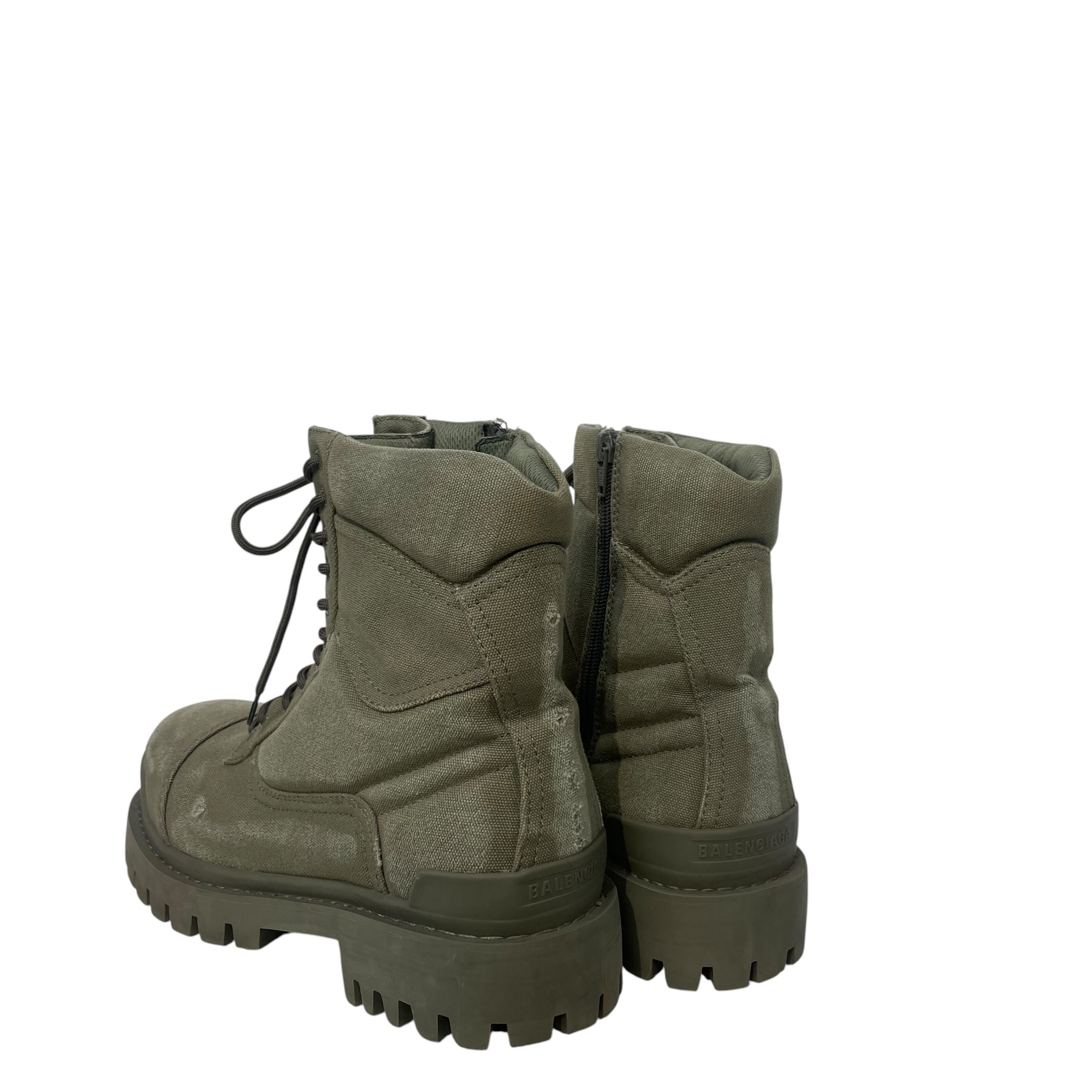 BALENCIAGA/Lace Up Boots/EU 45/Cotton/GRN/Strike boots distressed view 2