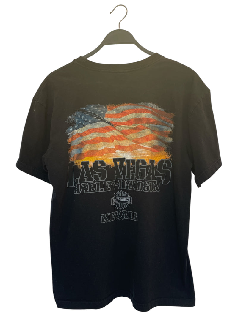 HARLEY DAVIDSON/T-Shirt/L/Cotton/BLK/Graphic/LAS VEGAS AMERICAN FLAG TEE