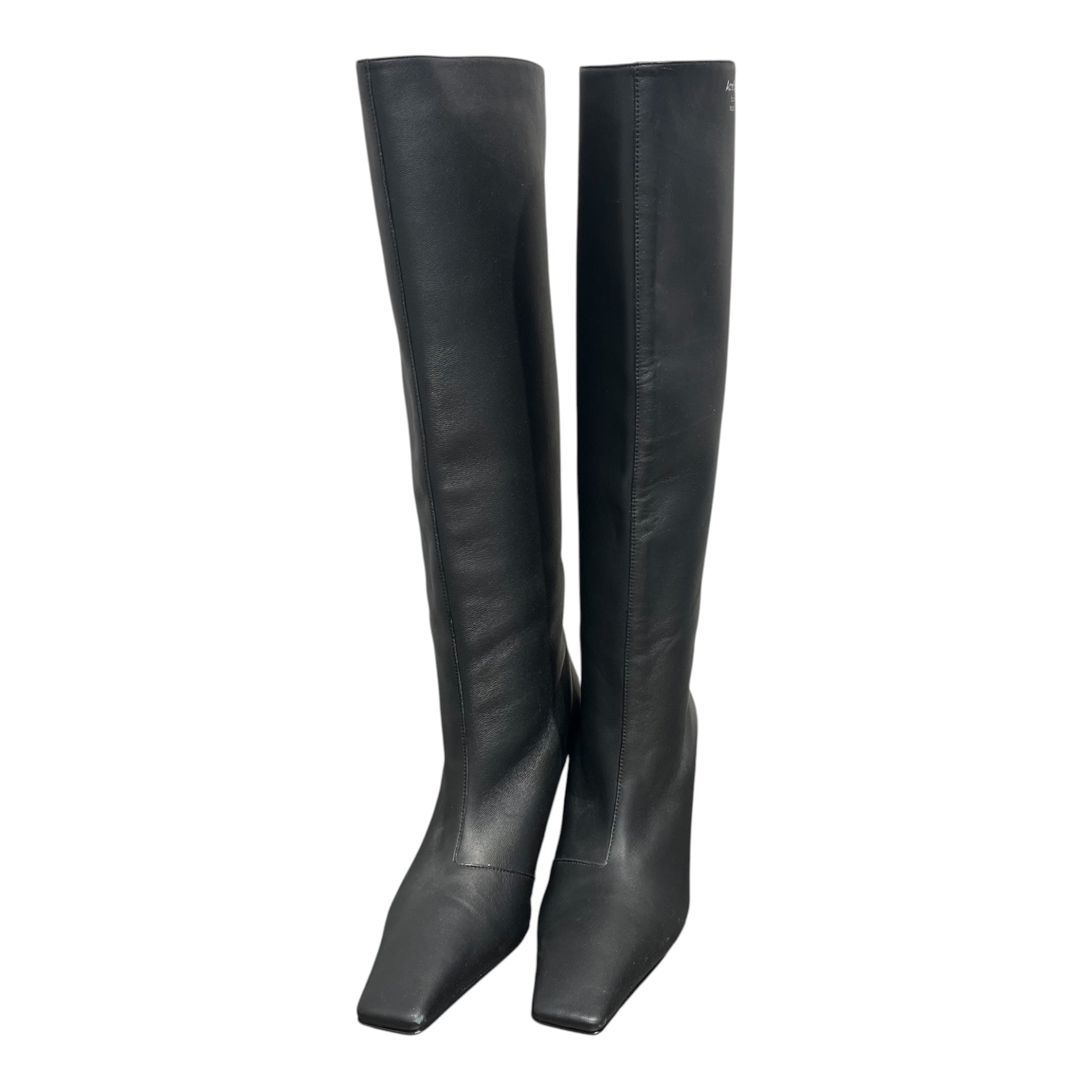 Acne Studios/Boots/EU 38/Leather/BLK/KNEE HIGH SQUARE TIP SLVR LOGO view 4