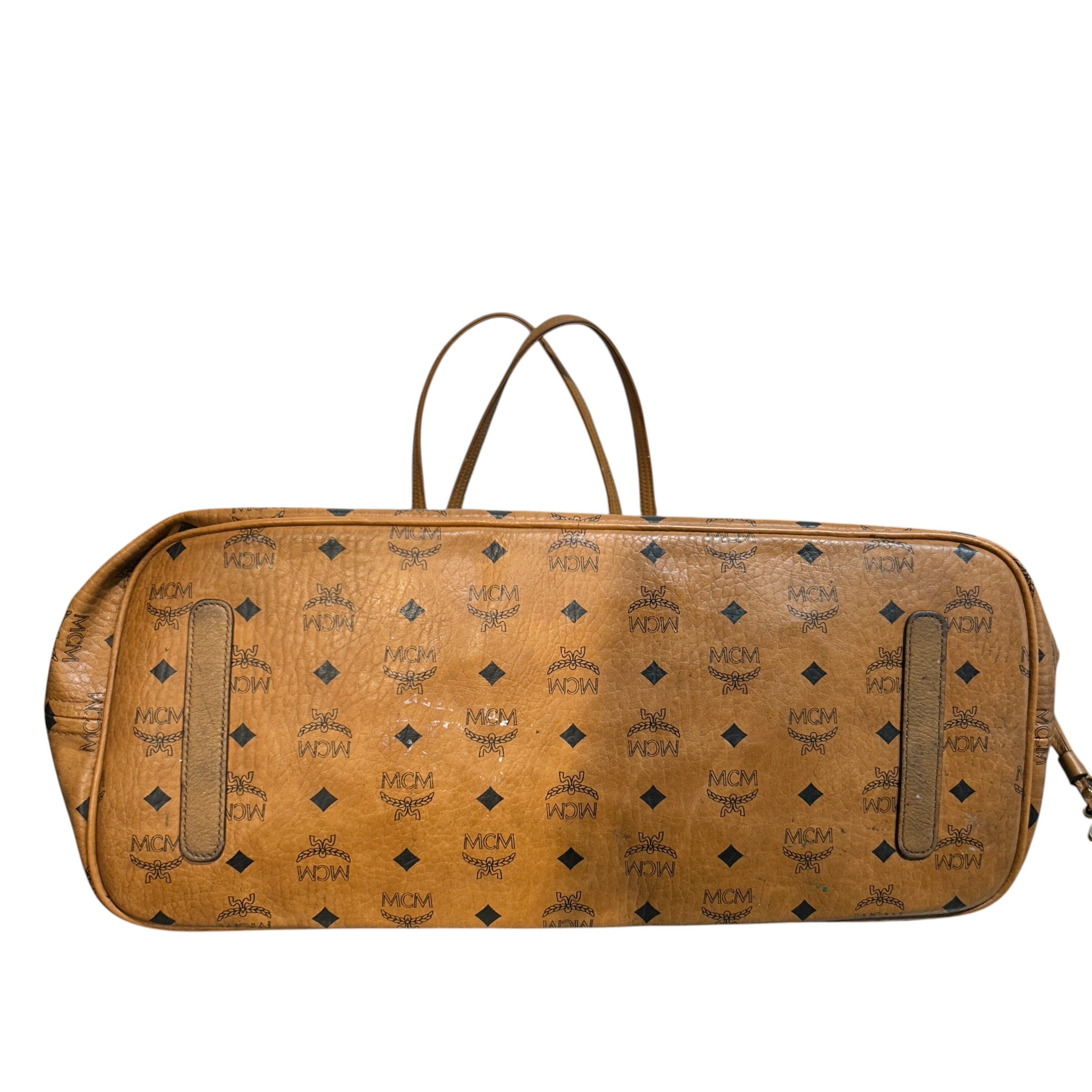 MCM/Tote Bag/Leather/CML/blue text reversible tote view 3