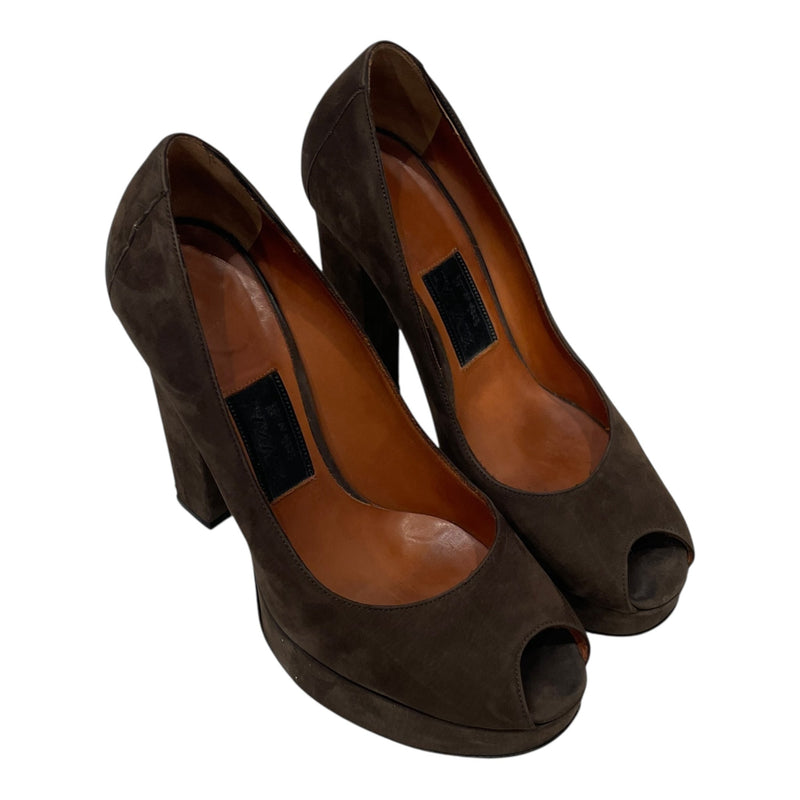 LANVIN/Heels/EU 37.5/Suede/BRW/PEEP TOE HEELS