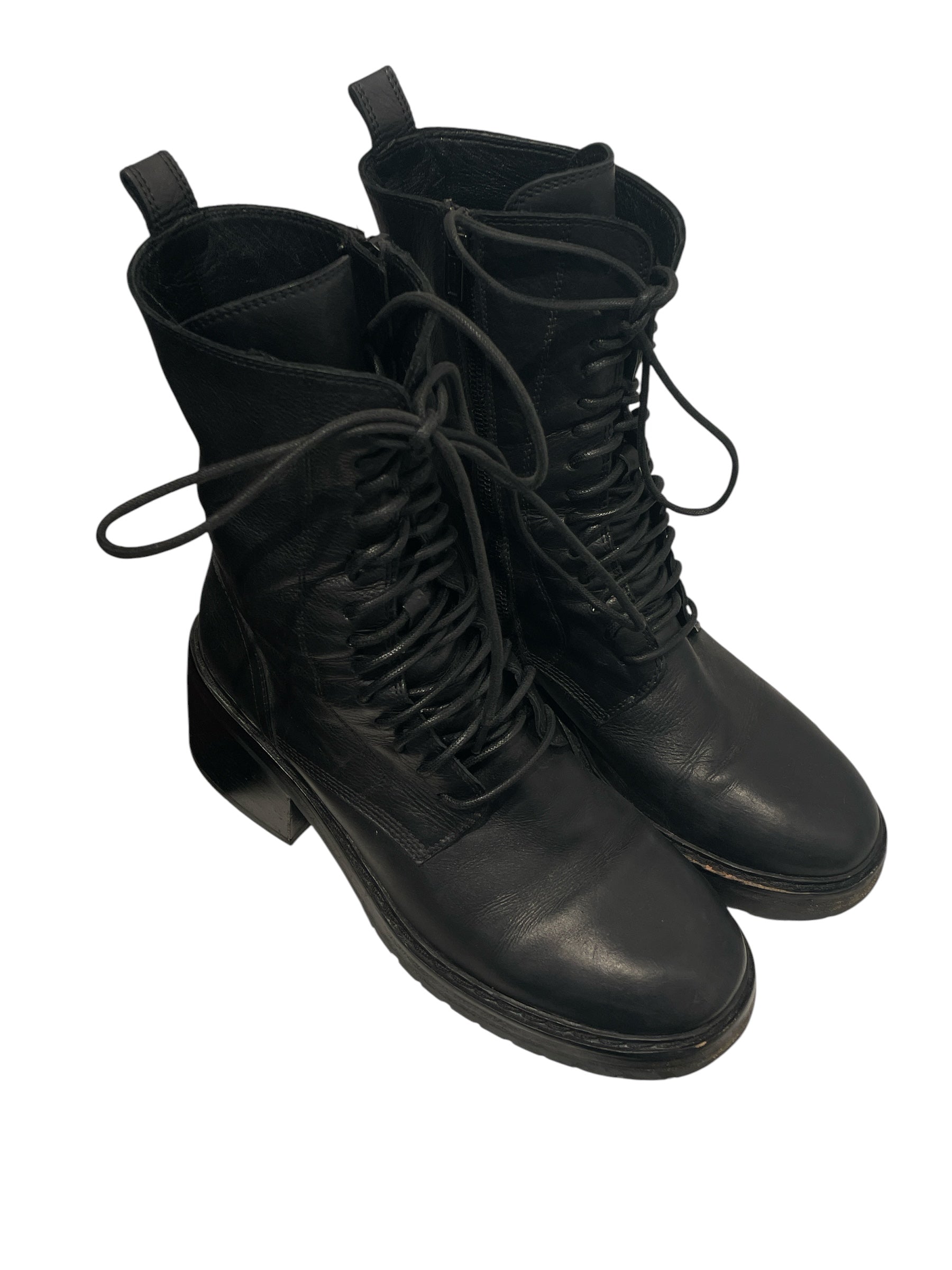 ANN DEMEULEMEESTER/Lace Up Boots/EU 41/Leather/BLK/HEELED LACE UP COMBAR BOOT view 1