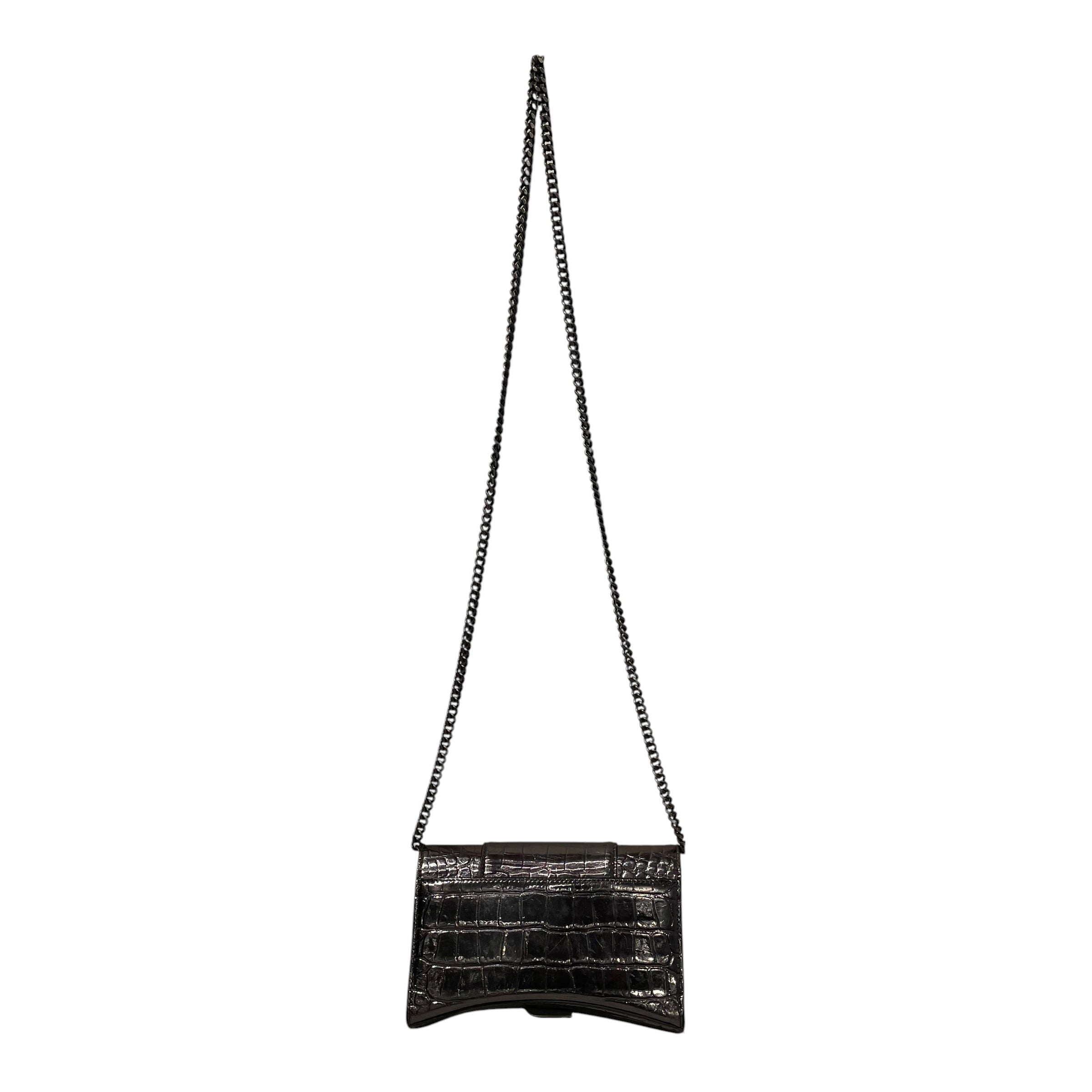 BALENCIAGA/Cross Body Bag/Leather/SLV/hourglass cross body view 2