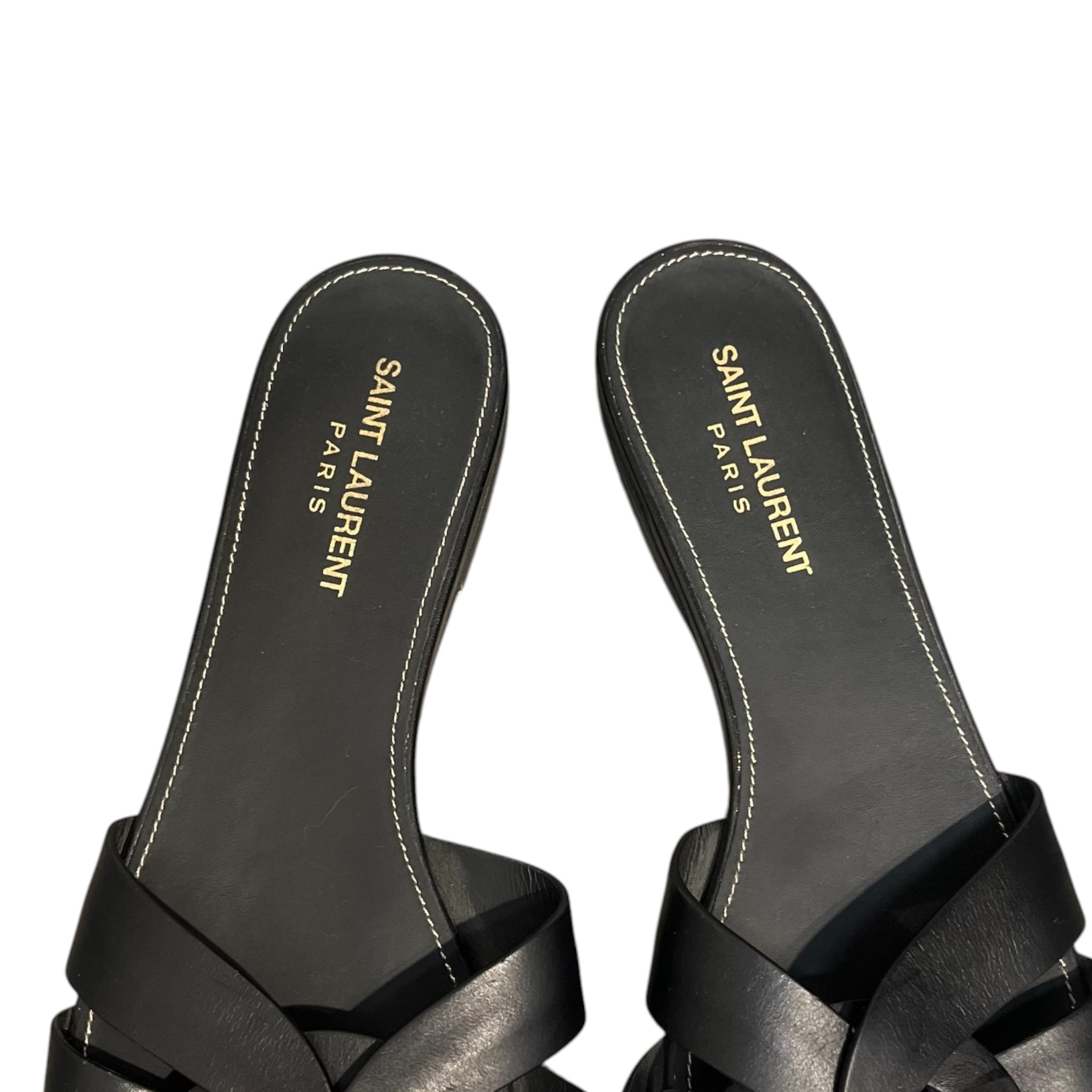 YVES SAINT LAURENT/Sandals/EU 40/Leather/BLK/LEATHER SLIDES view 5