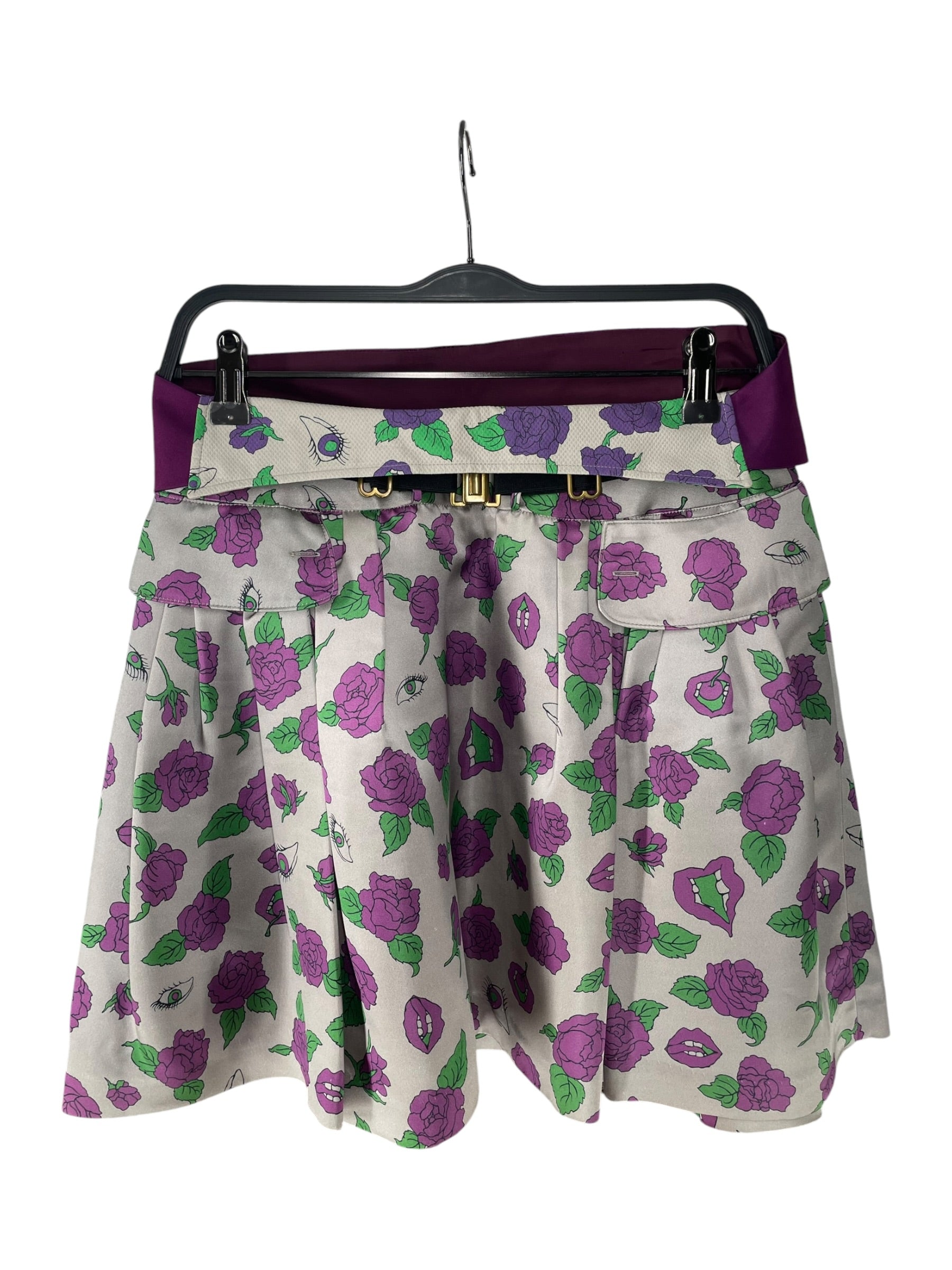 UNDERCOVER/Skirt/2/Floral Pattern/Silk/BRW/PURPLE FLORAL BUCKLE SKRT view 1