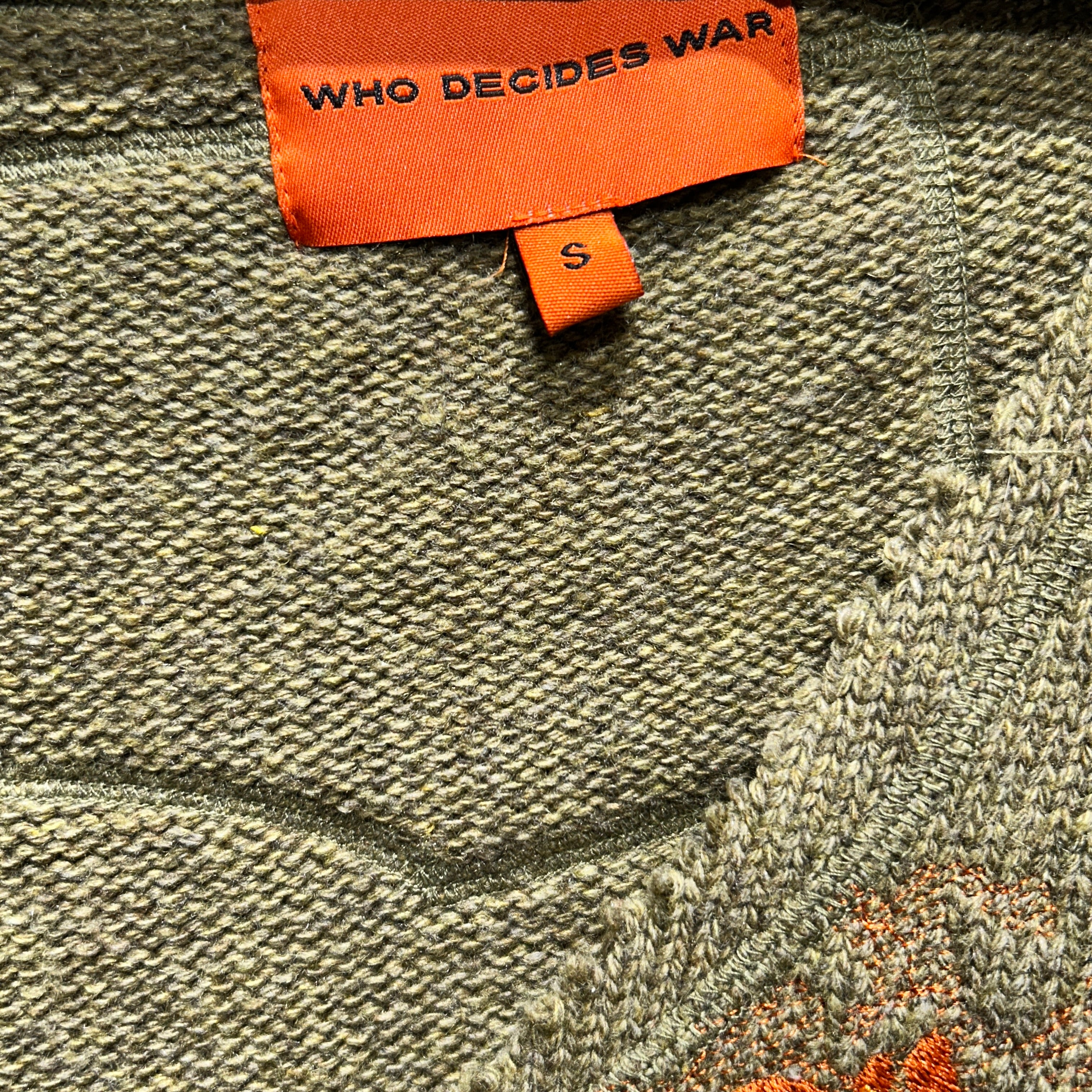 WHO DECIDES WAR/Sweater/S/Graphic/Wool/KHK/DISTRESSED AMERICAN FLAG FLAME view 3