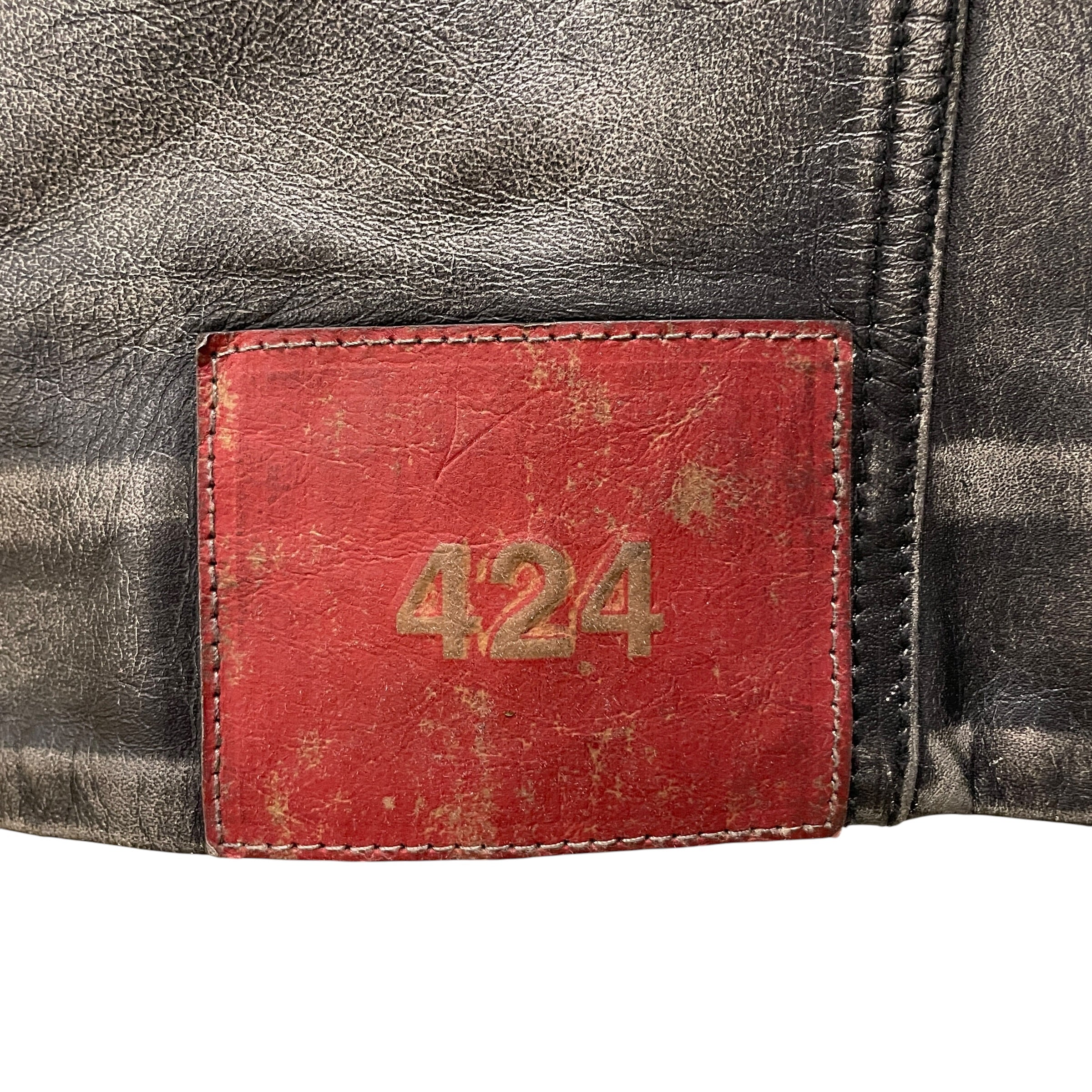 424(FourTwoFour)/Leather Jkt/50/Leather/GRY/GRY WASH TRUCKER/ BUTTON UP view 3