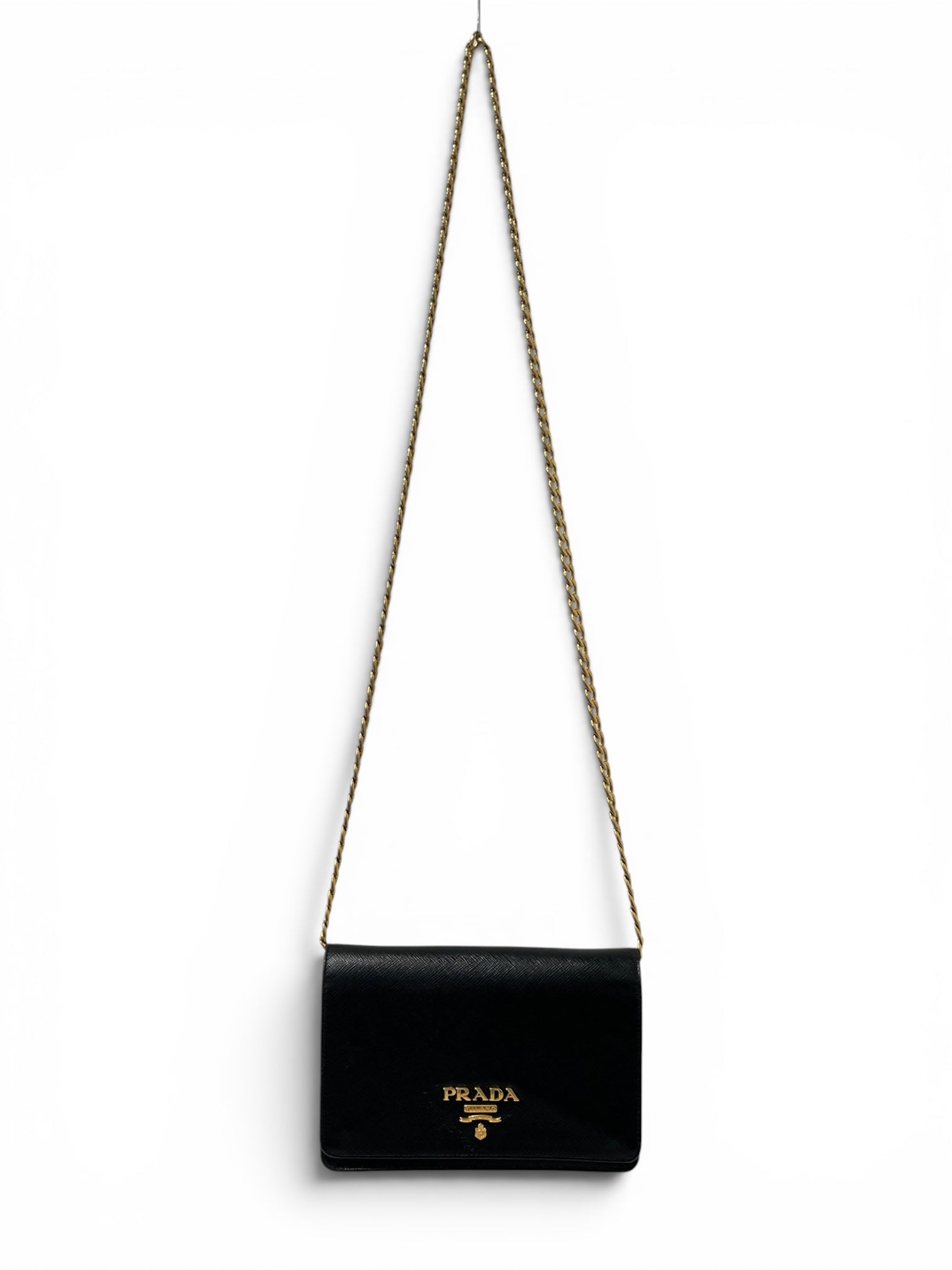 PRADA/Cross Body Bag/Leather/BLK/GLD FRON LOGO RED LINER BAG view 1