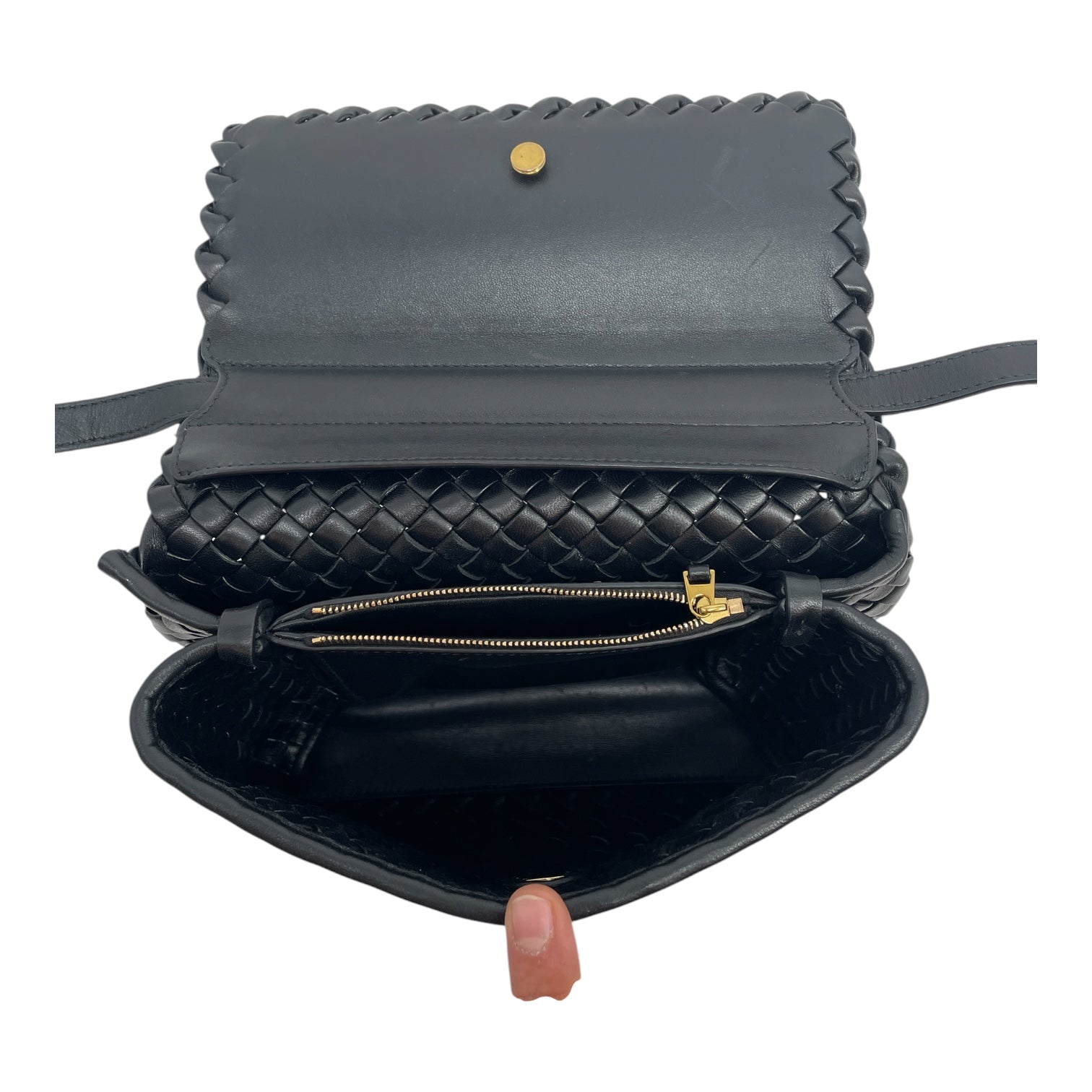 BOTTEGA VENETA/Cross Body Bag/Leather/BLK/PATTI TOP HANDLE\WOVEN view 4