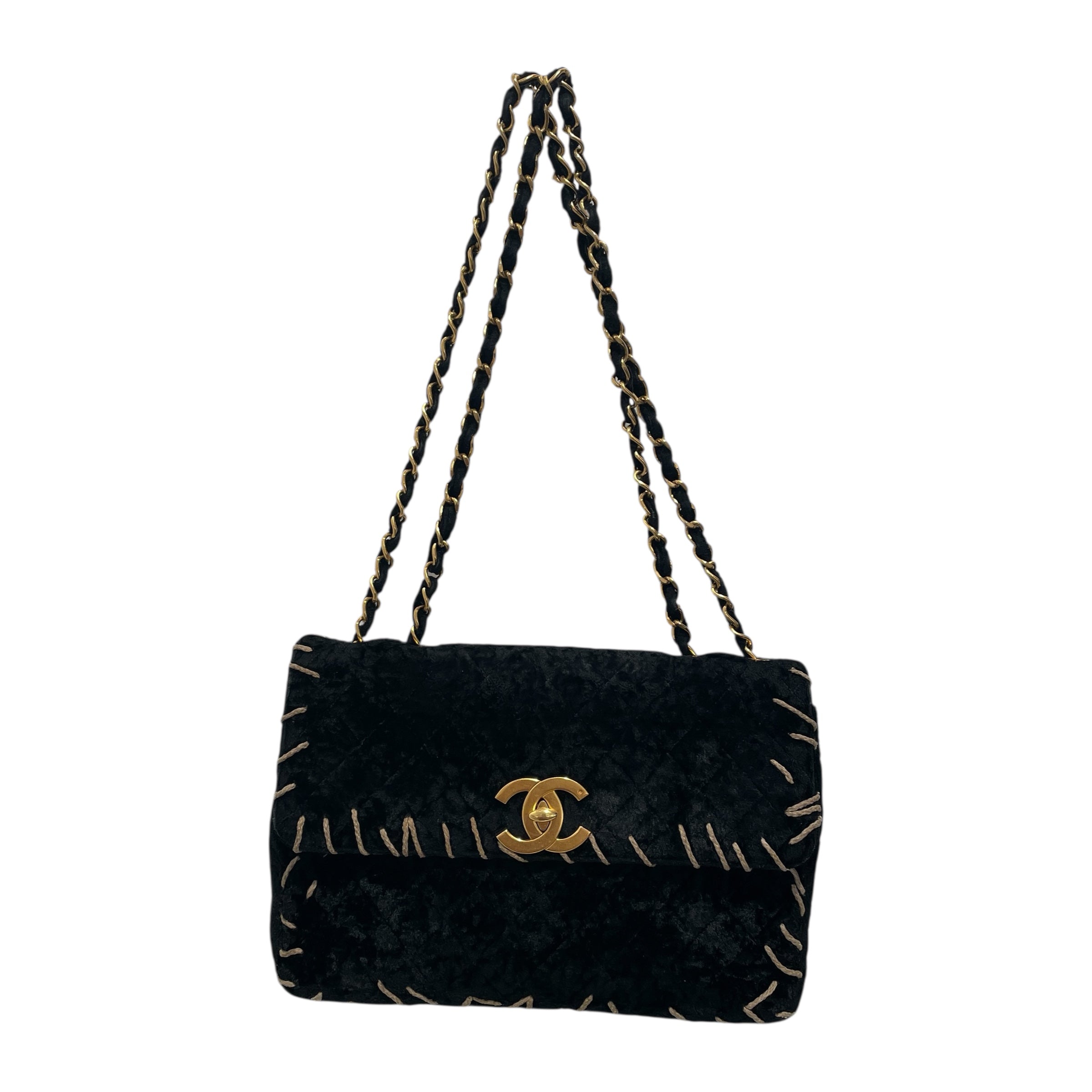 CHANEL/Cross Body Bag/Velour/BLK/vintage whip stitch view 2