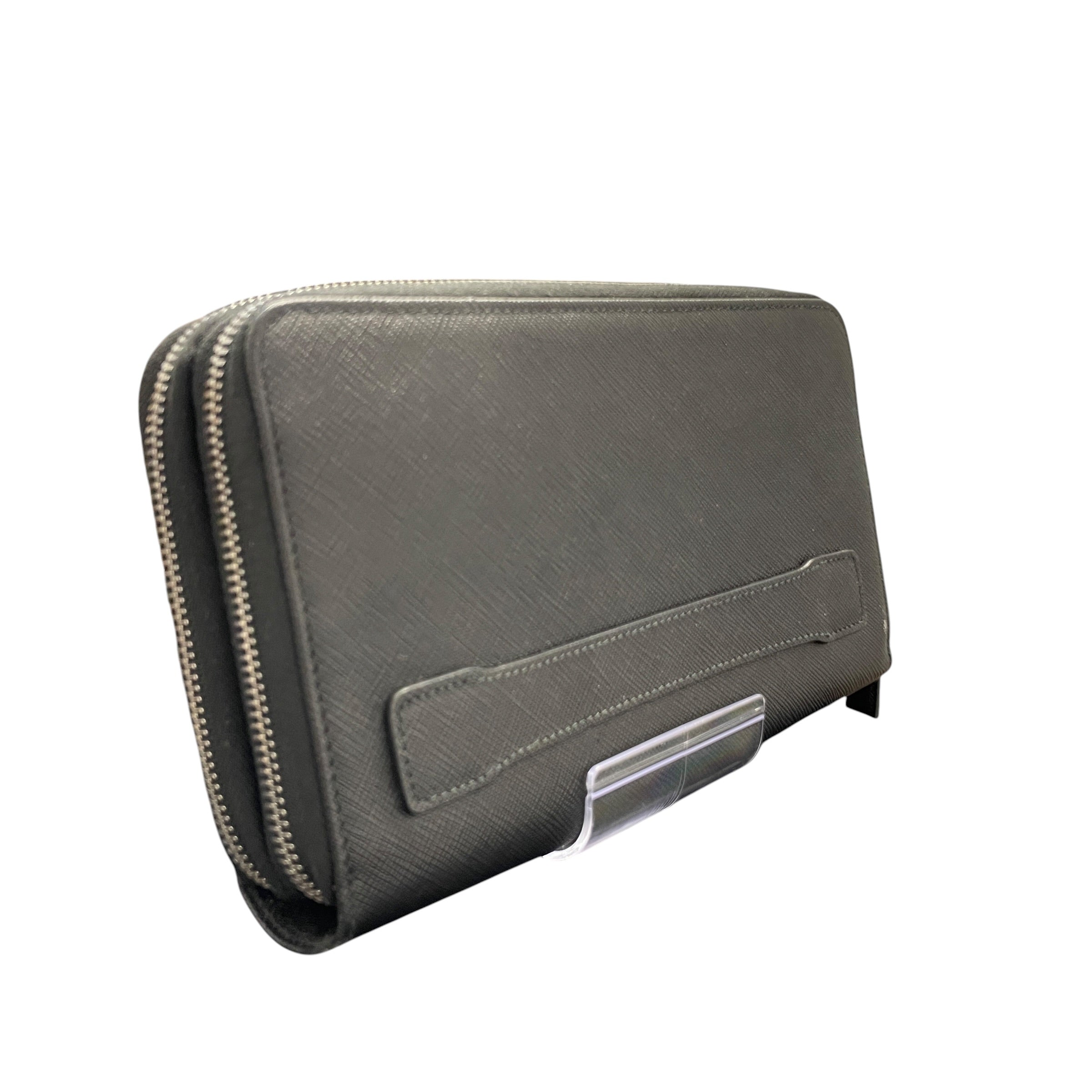 PRADA/Wallet/Leather/BLK/silver zipper/card holders/ltr view 2