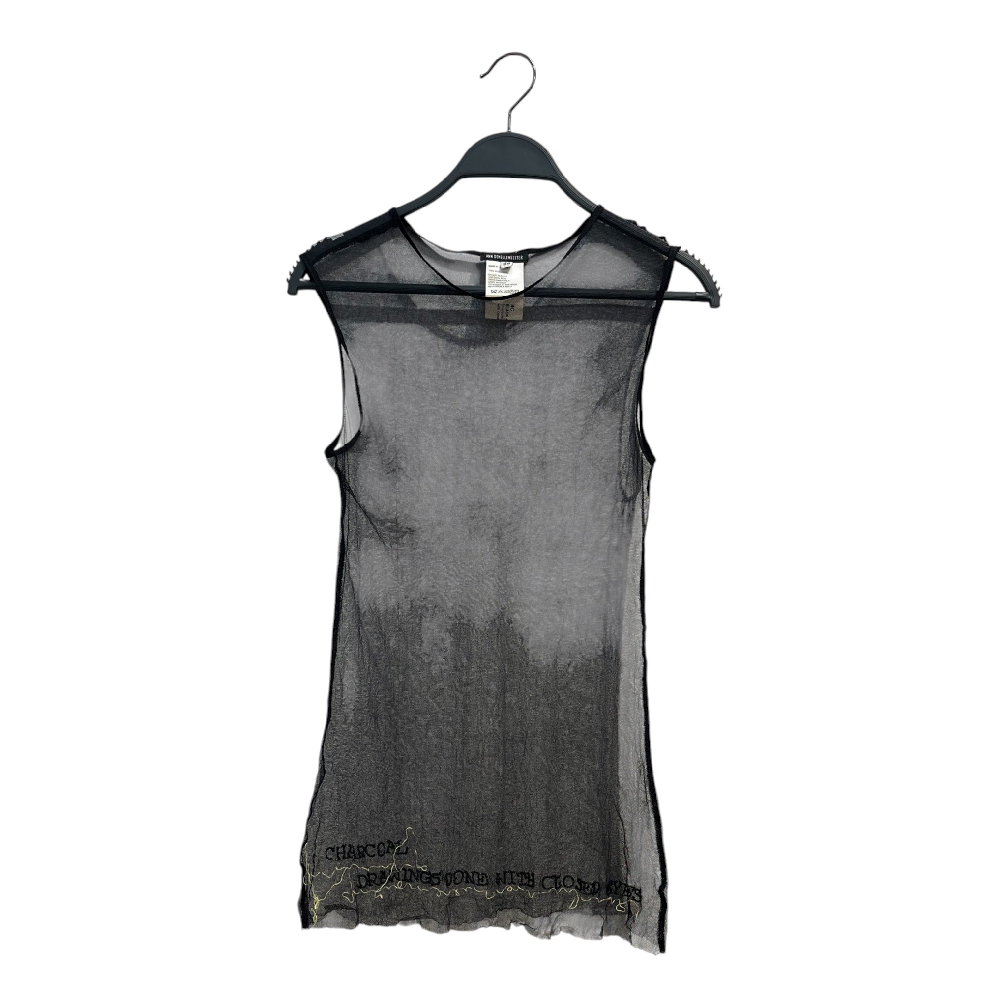 ANN DEMEULEMEESTER/SL Cut & Sew/36/Silk/BLK/mesh see through with stitch view 1