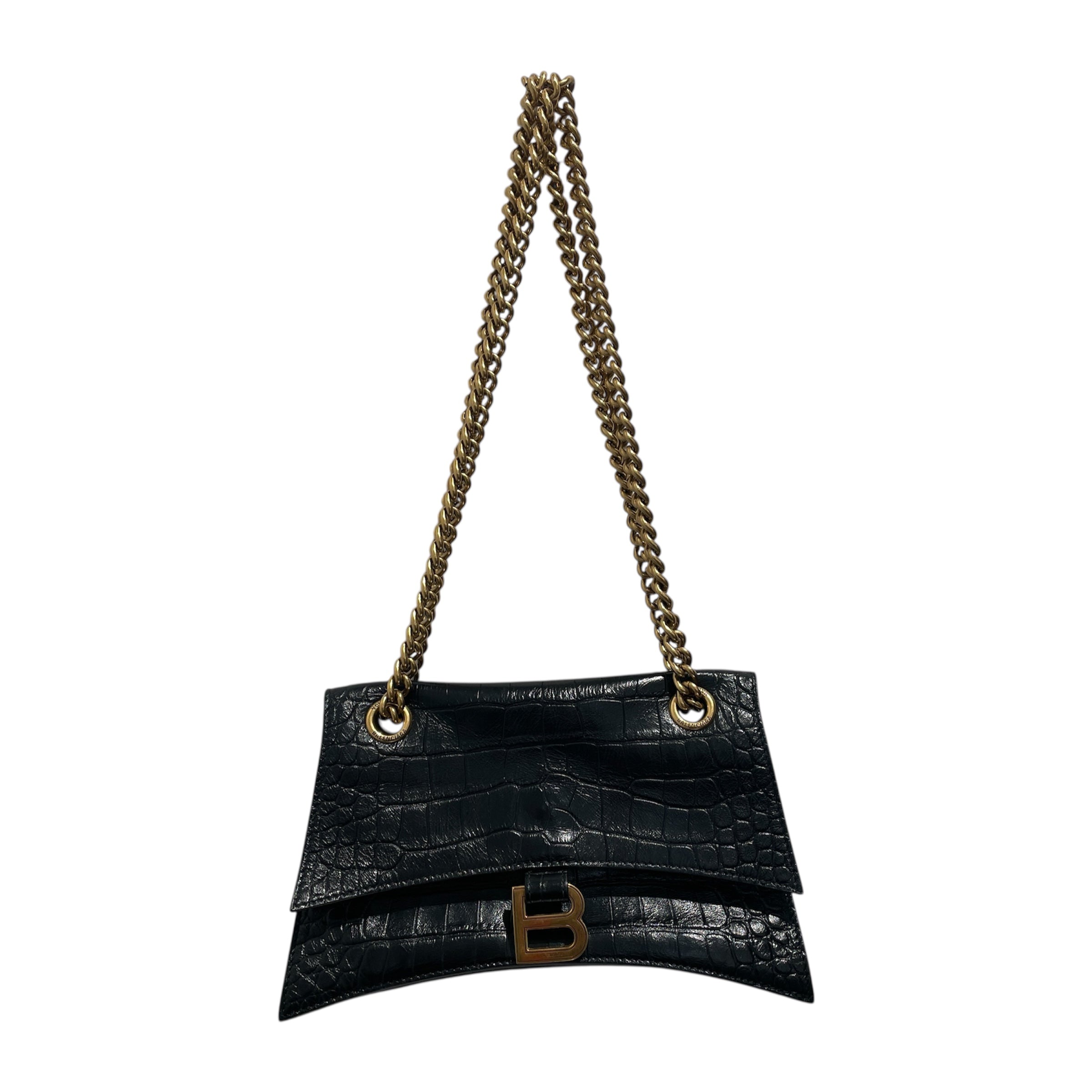 BALENCIAGA/Cross Body Bag/Animal Pattern/Lambskin/BLK/Small Crush Croc-Embossed view 1