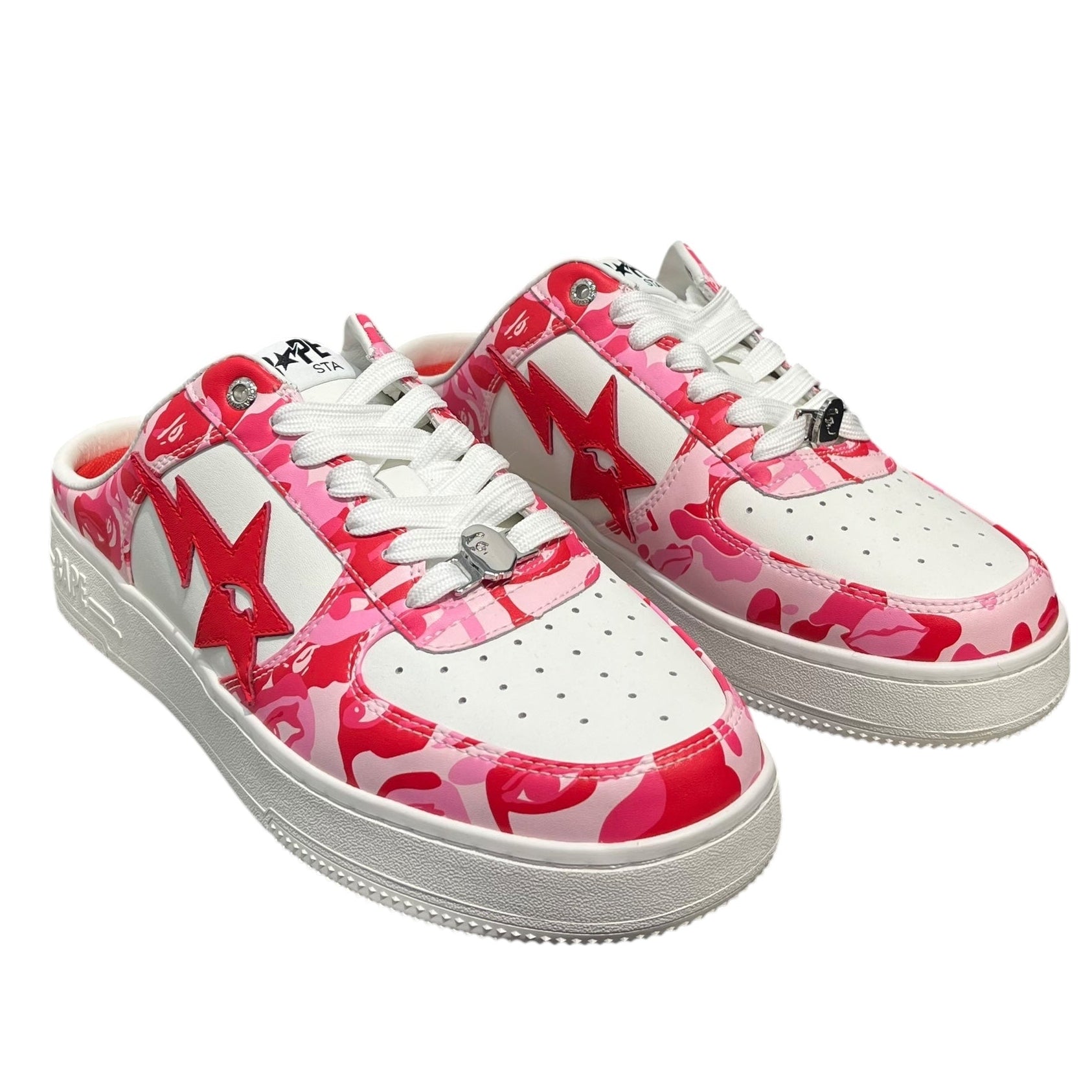 BAPE STA!/KIDSUPER STUDIOS/Low-Sneakers/US 12/All Over Print/Faux Leather/WHT/Slip-on/MULE- view 1