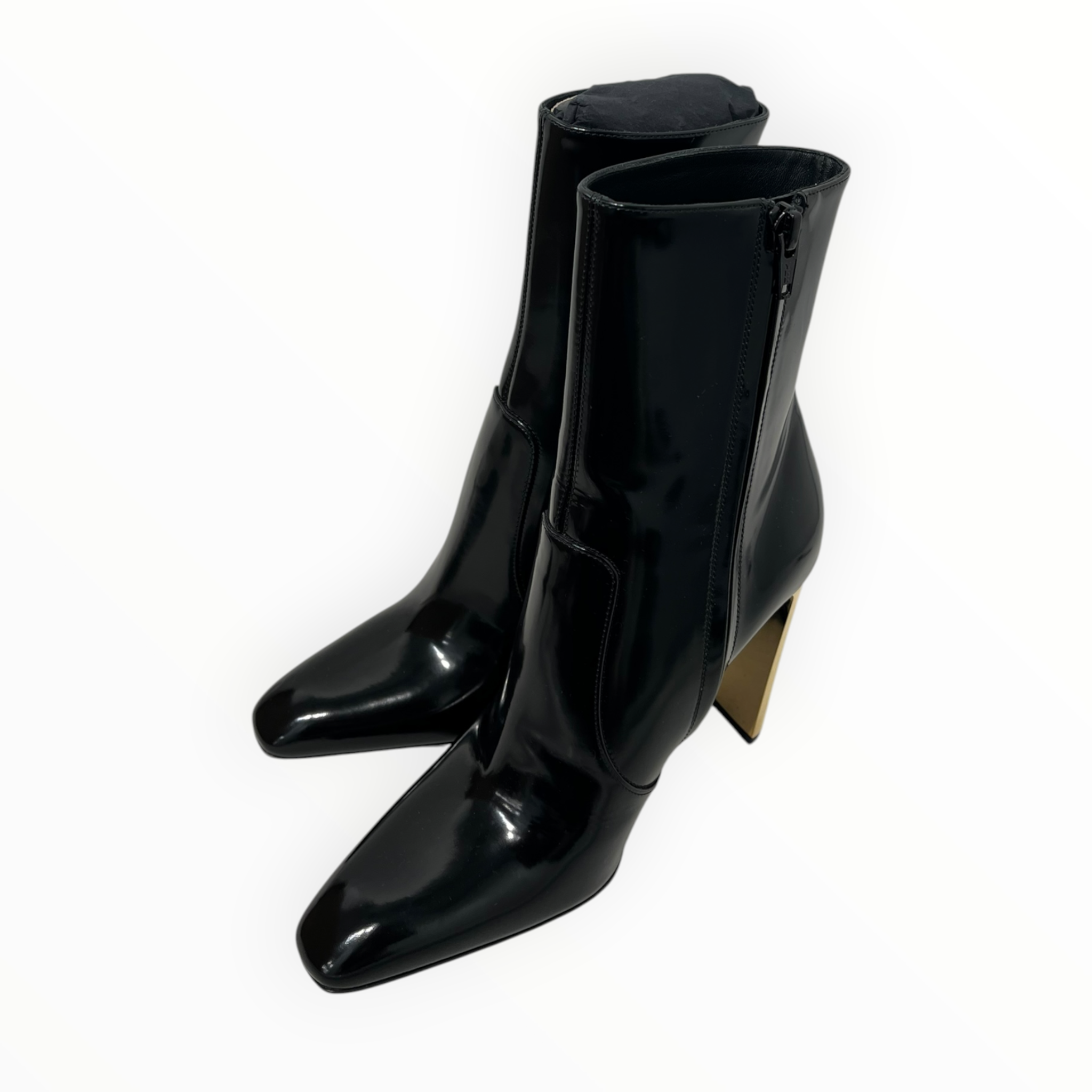 YVES SAINT LAURENT/Boots/US 5.5/Leather/BLK/AUTEUIL BOOTIE/GOLD HEEL view 1