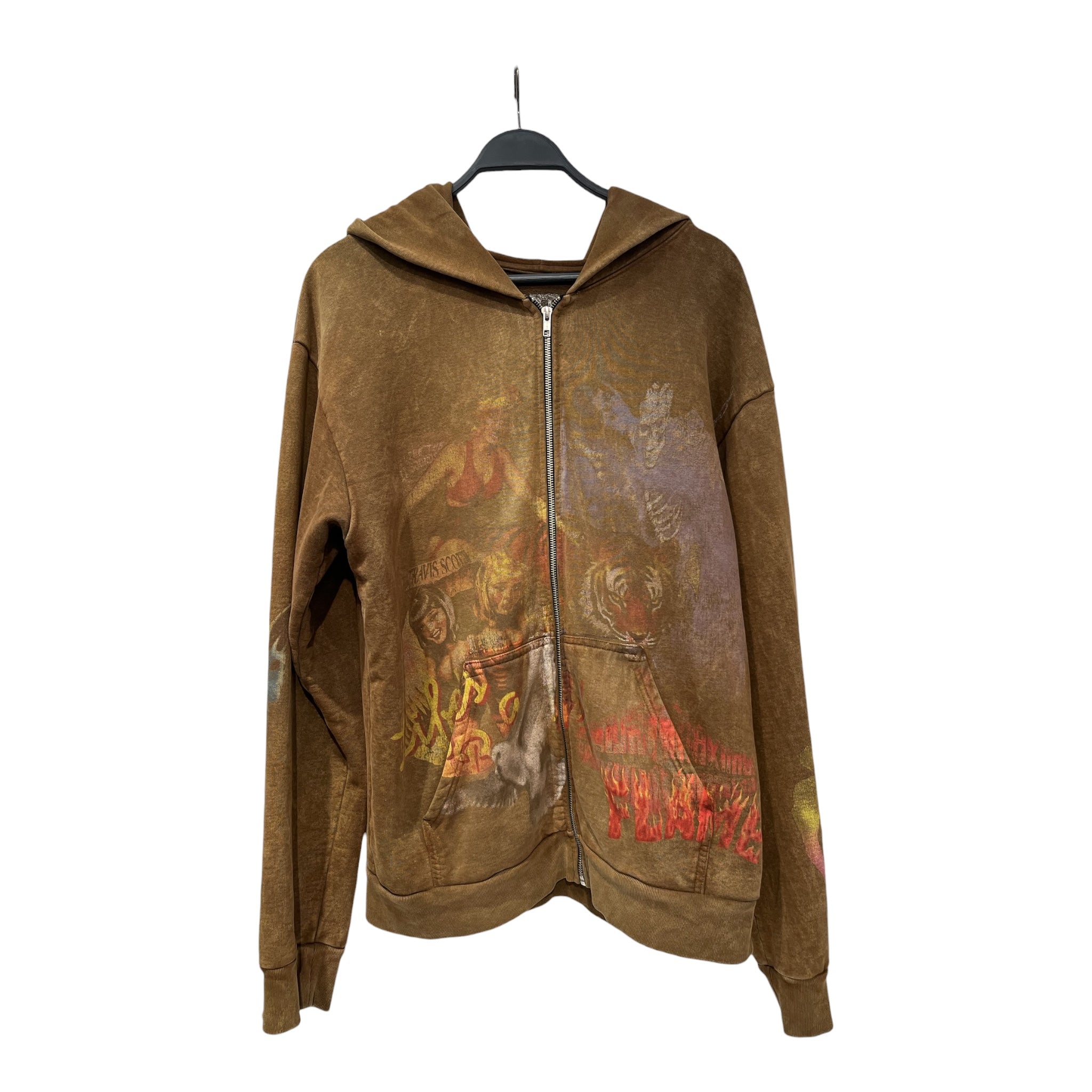 TRAVIS SCOTT/Zip Up Hoodie/L/Graphic/Cotton/BEG/TOPIA TOUR ZIP UP view 1
