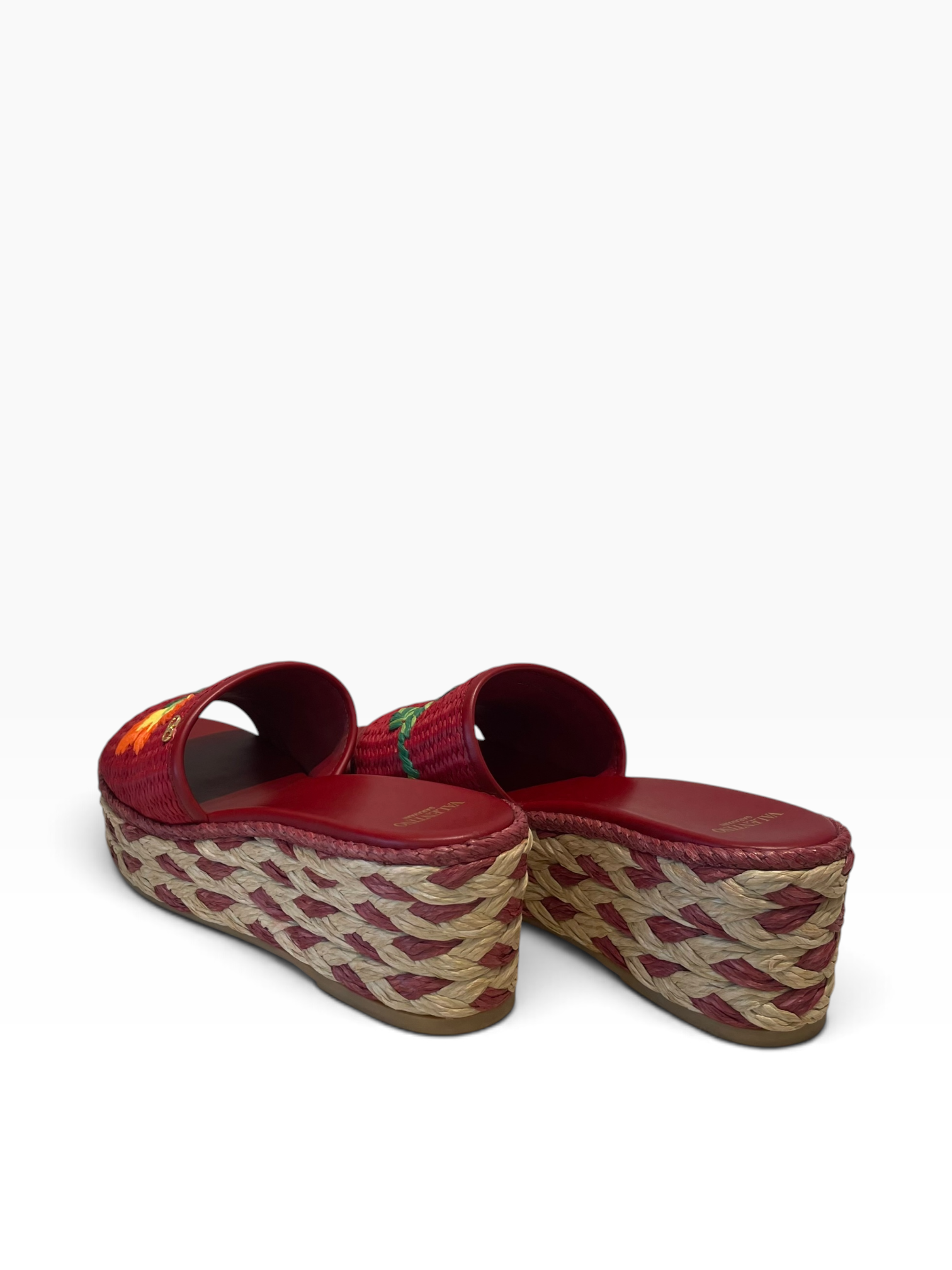 VALENTINO/Sandals/US 7.5/Floral Pattern/RED/BRIBRI FLORAL RAFFIA WEDGE view 2