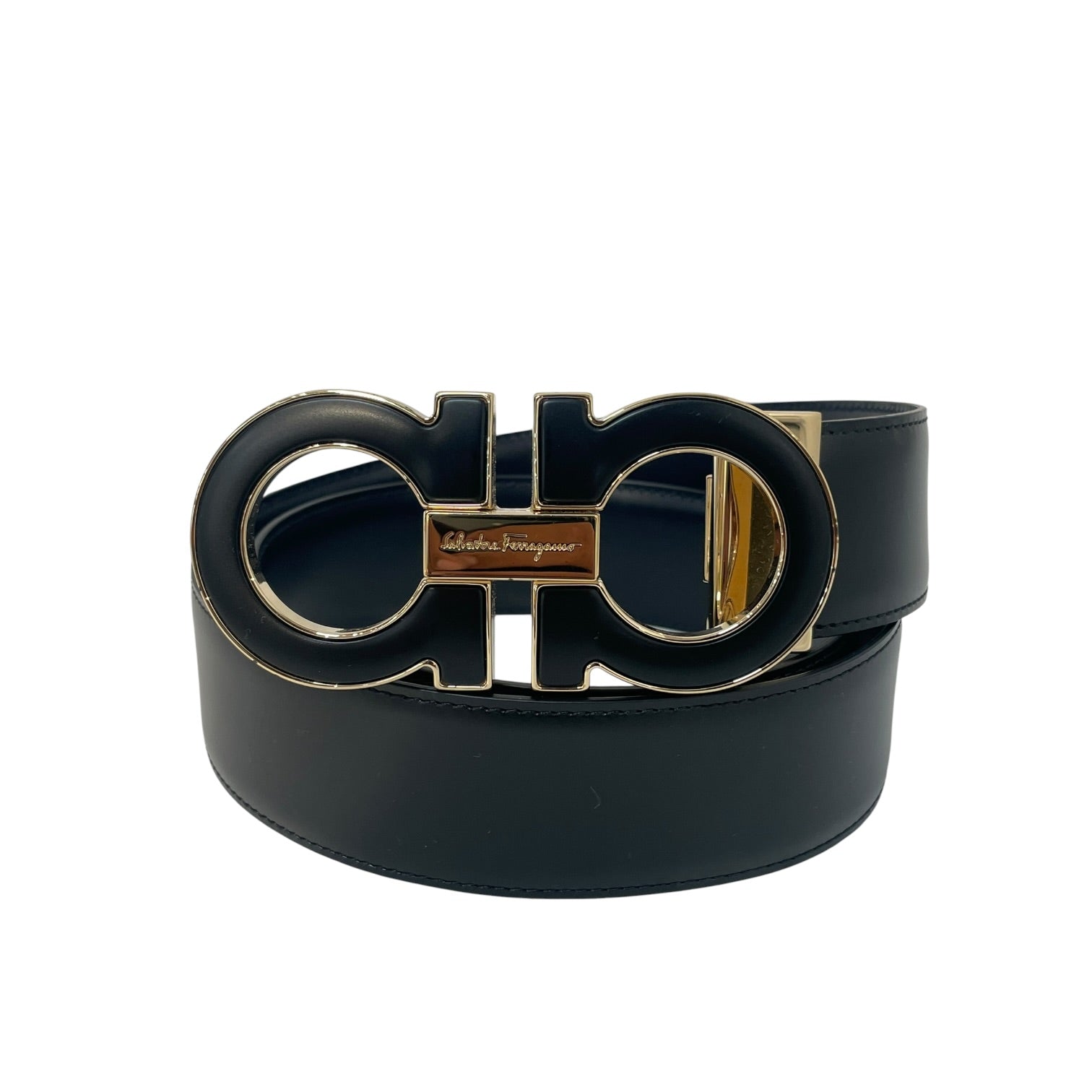 Salvatore Ferragamo/Belt/Leather/BLK/M's/black/gold hardware view 1