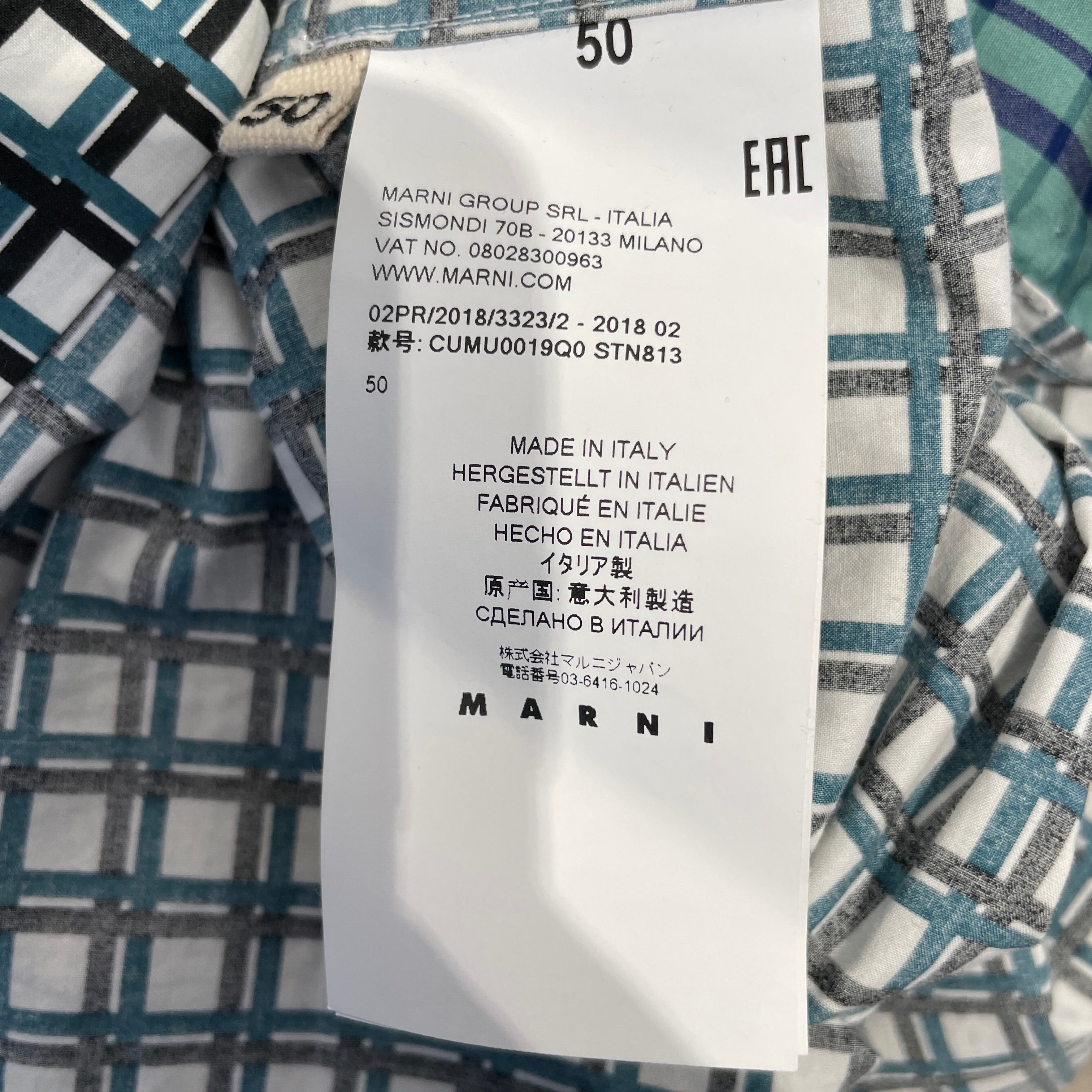 MARNI/Flannel Shirt/50/Cotton/IDG/PLAID/STRIPES/BLUE/COLLAR view 3
