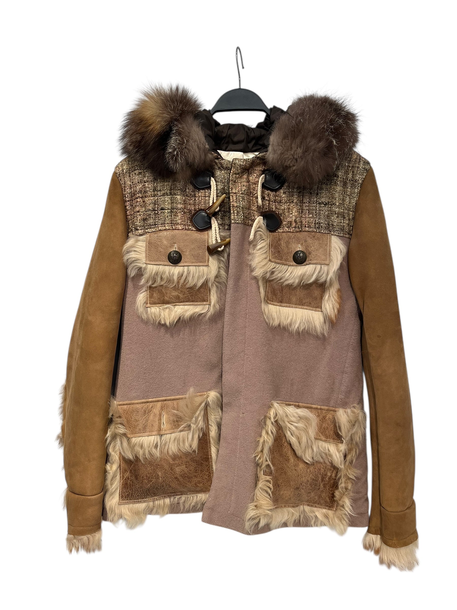 Vintage/Jacket/All Over Print/Fur/BEG/metal buttons on pockets view 1