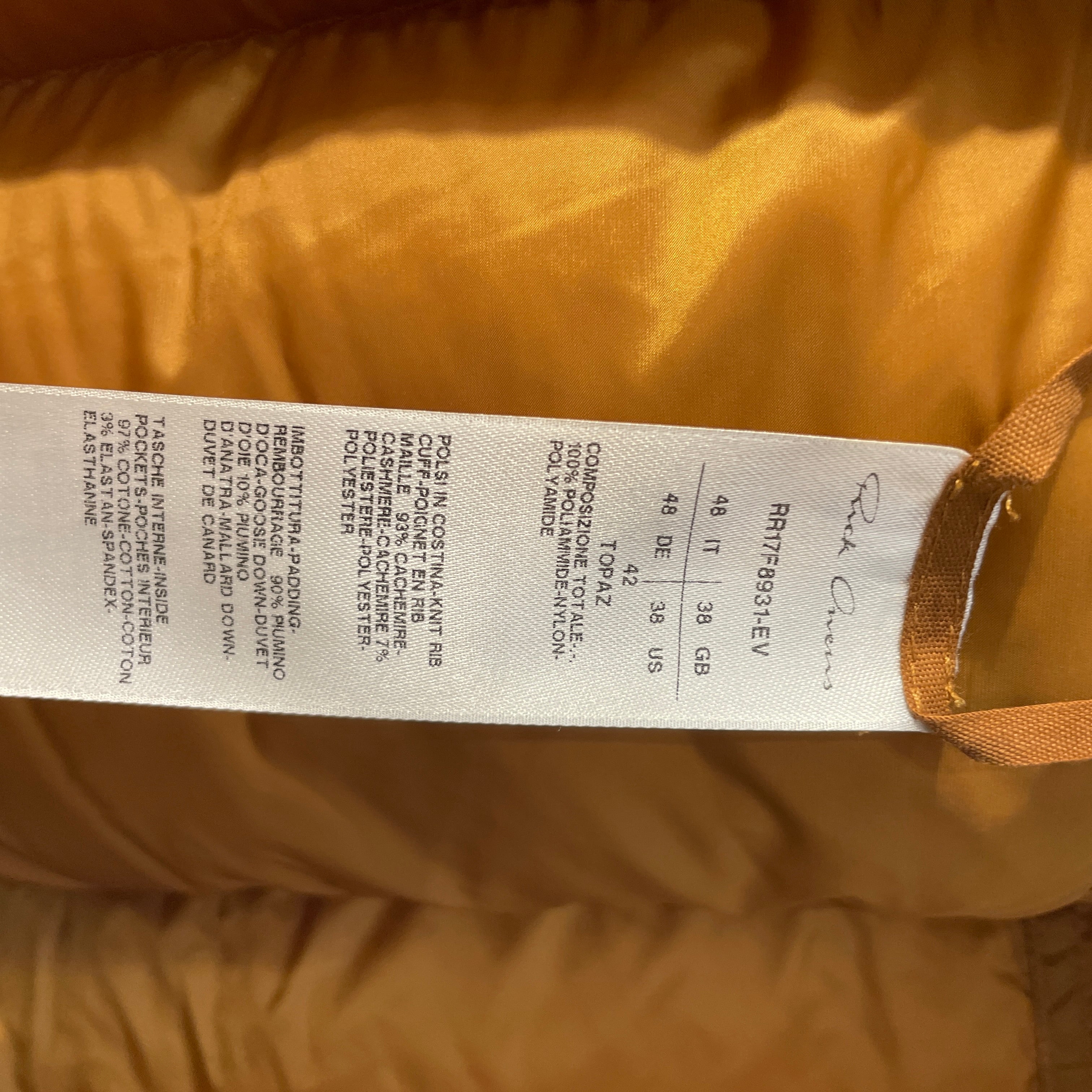 Rick Owens/Coat/S/Polyester/YEL/DUVET / HIGH NECK view 5