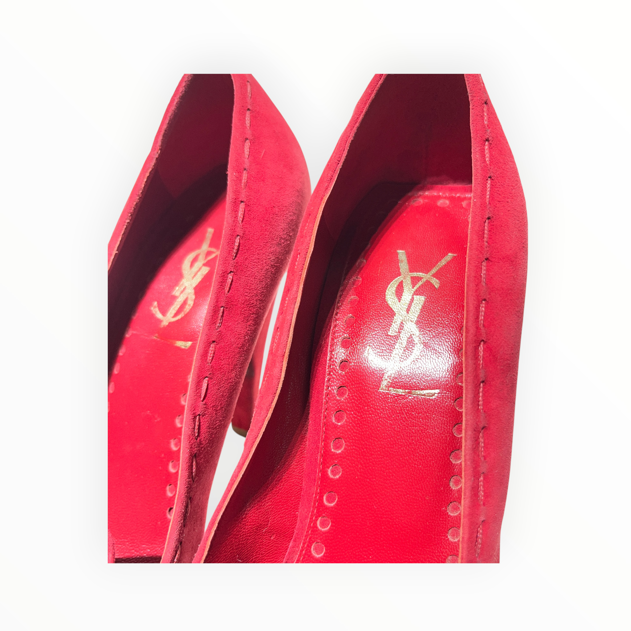 YVES SAINT LAURENT/Heels/EU 36.5/Suede/RED/TASSEL HEEL (LACE TEAR) view 3
