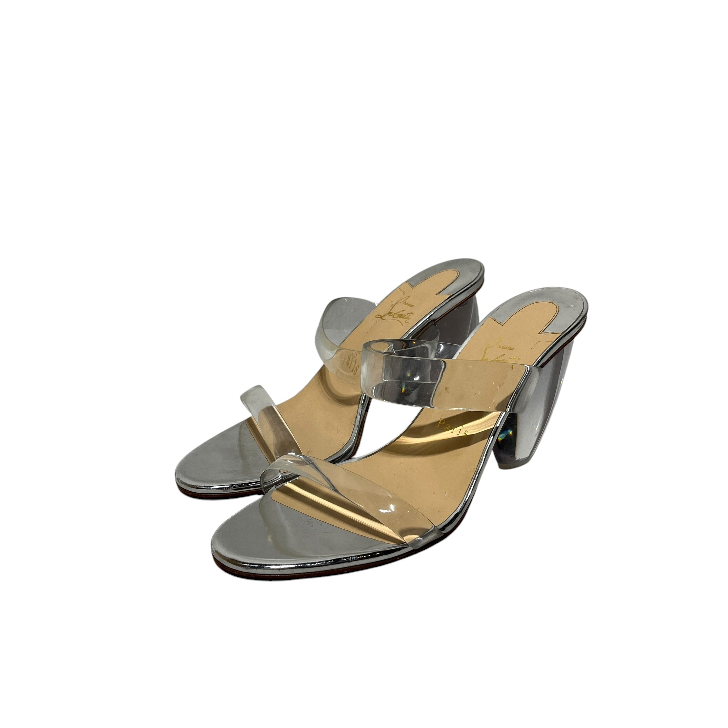 Christian Louboutin/Heels/US 8.5/Leather/SLV/Clear heel and straps view 1