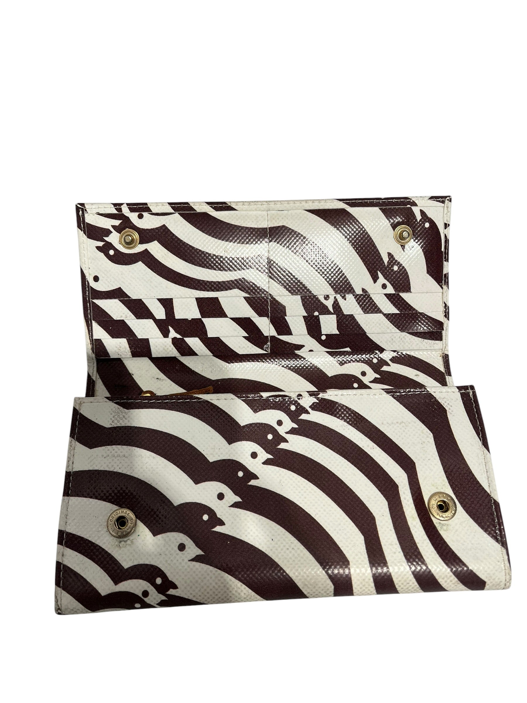 MARNI/Trifold Wallet/All Over Print/Leather/WHT/bird print brown and white view 3