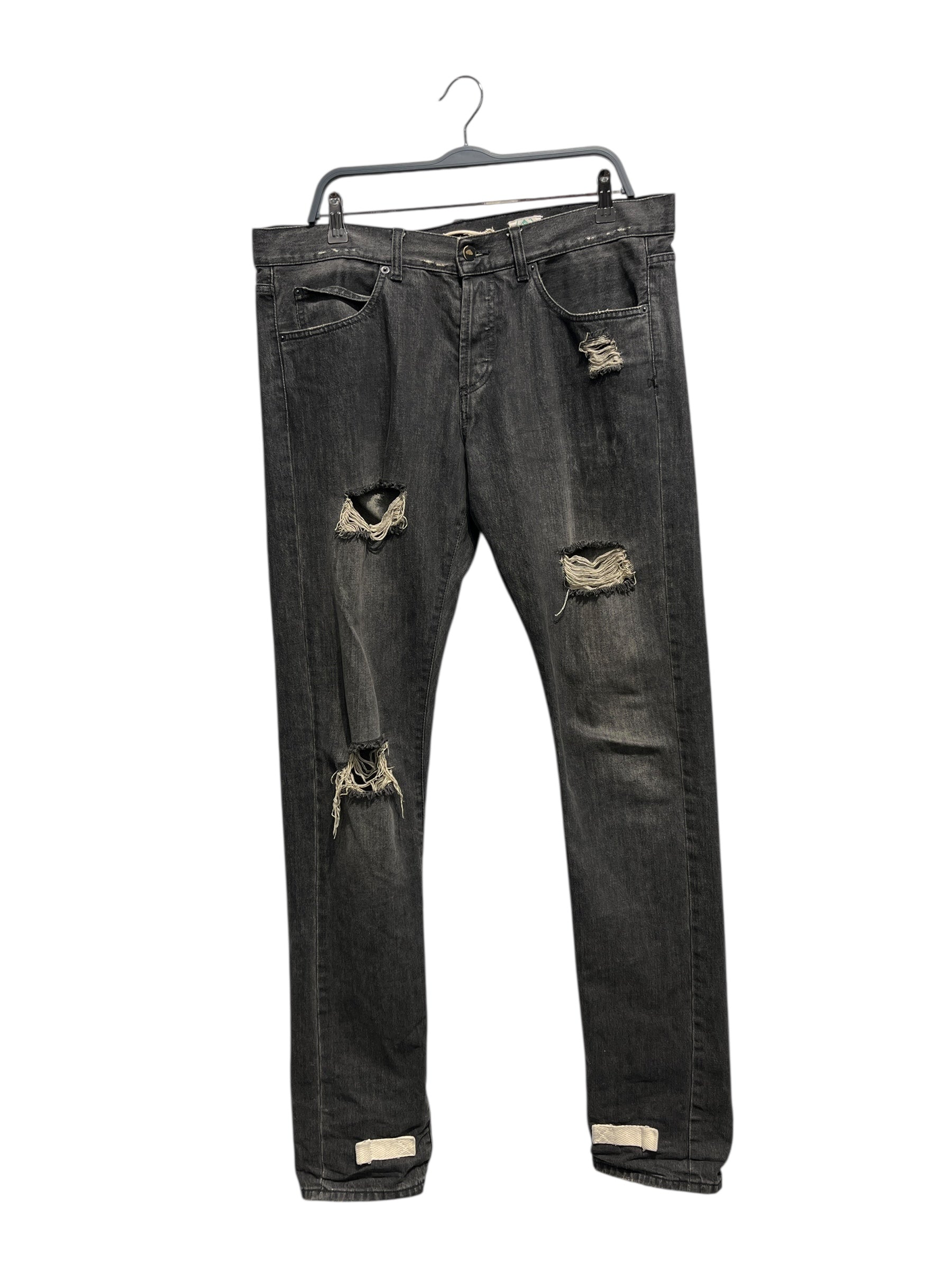 OFF-WHITE/Straight Pants/34/Denim/BLK/Distressed/wht stripes back leg view 1