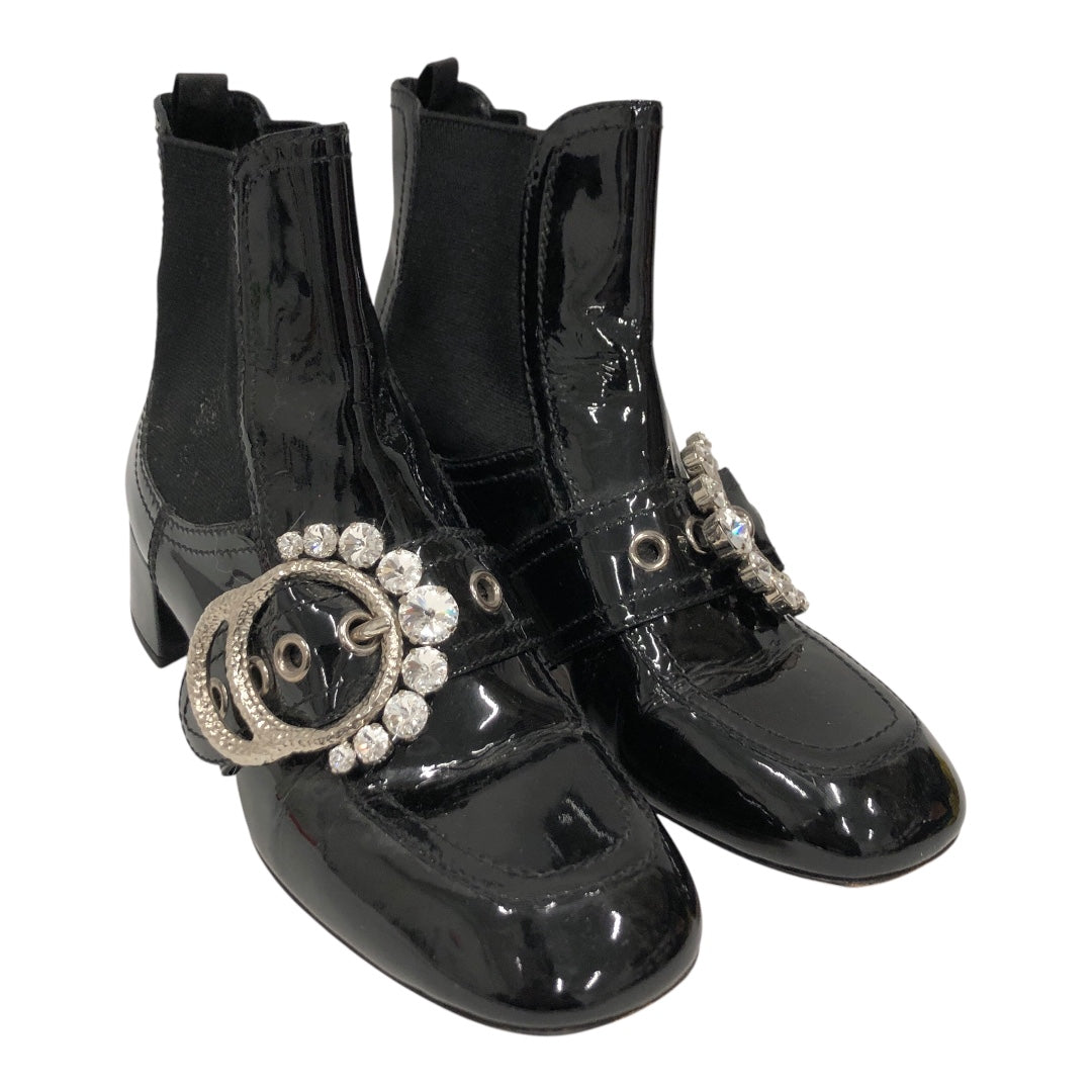 MIU MIU/Chelsea Boots/EU 37/Leather/BLK/Bedazzled Buckle Ankle Chelsea view 1