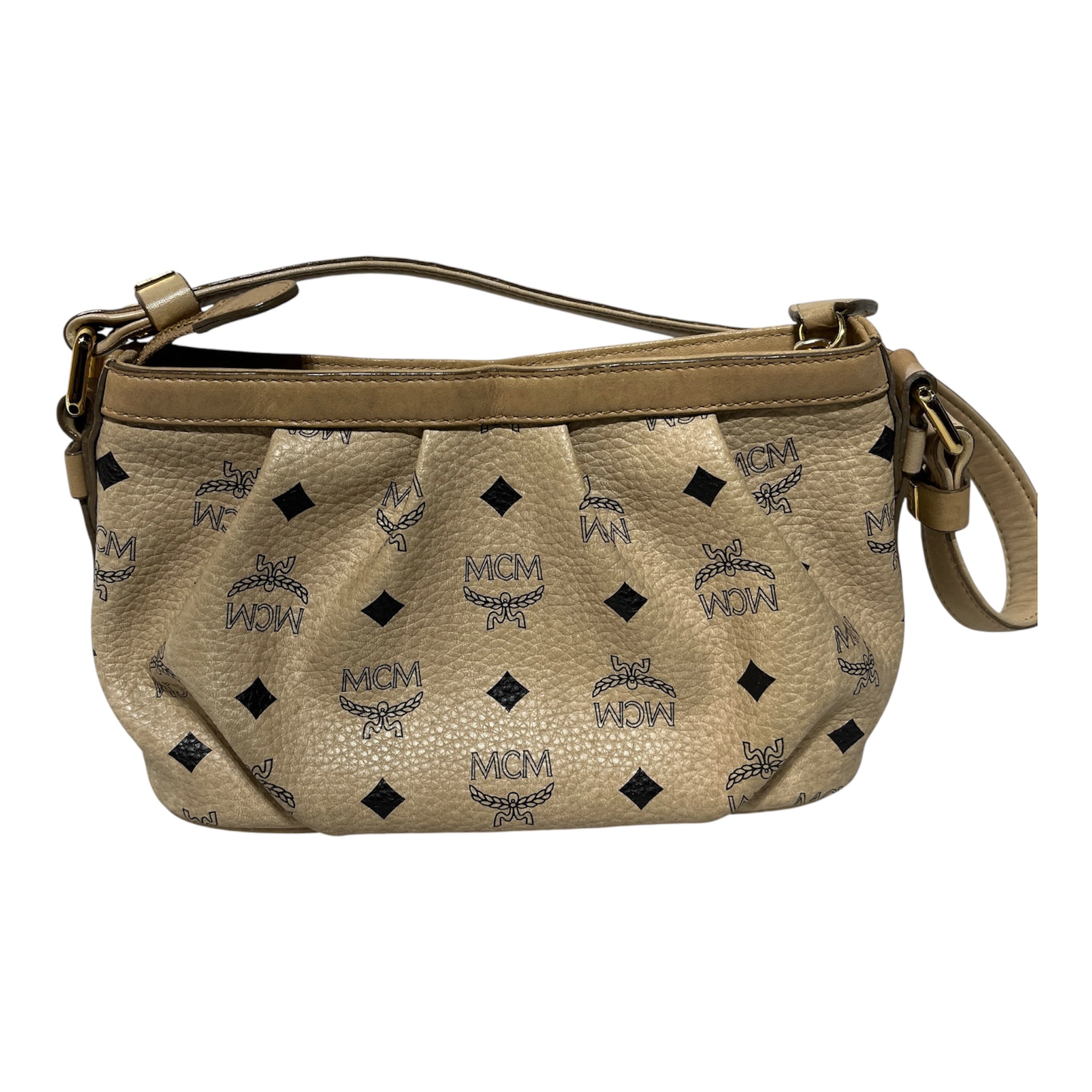 MCM/Hand Bag/Monogram/Leather/BEG/ruched leather shoulder bag view 2