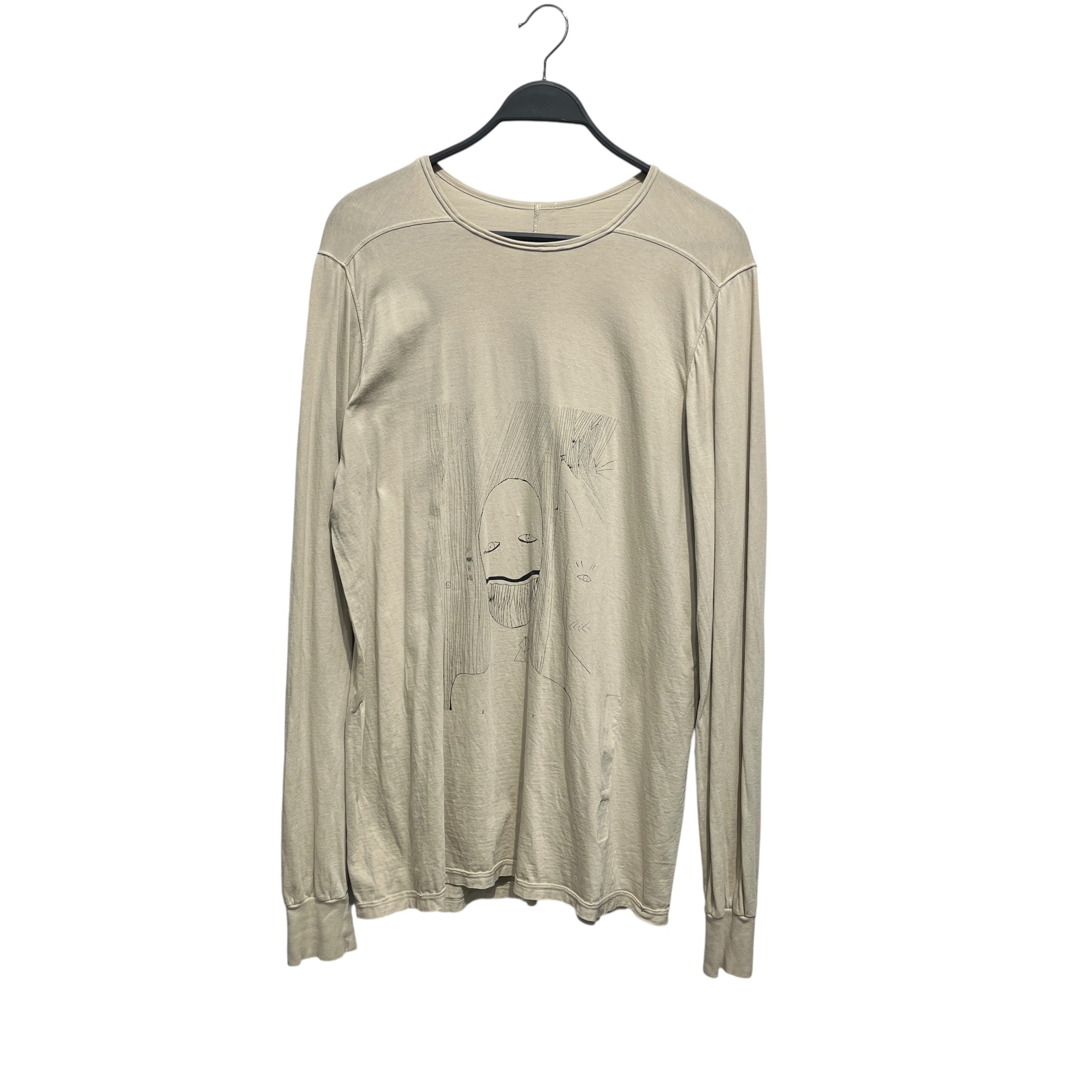 Rick Owens/LS T-Shirt/XL/Cotton/CRM/face graffitti view 1