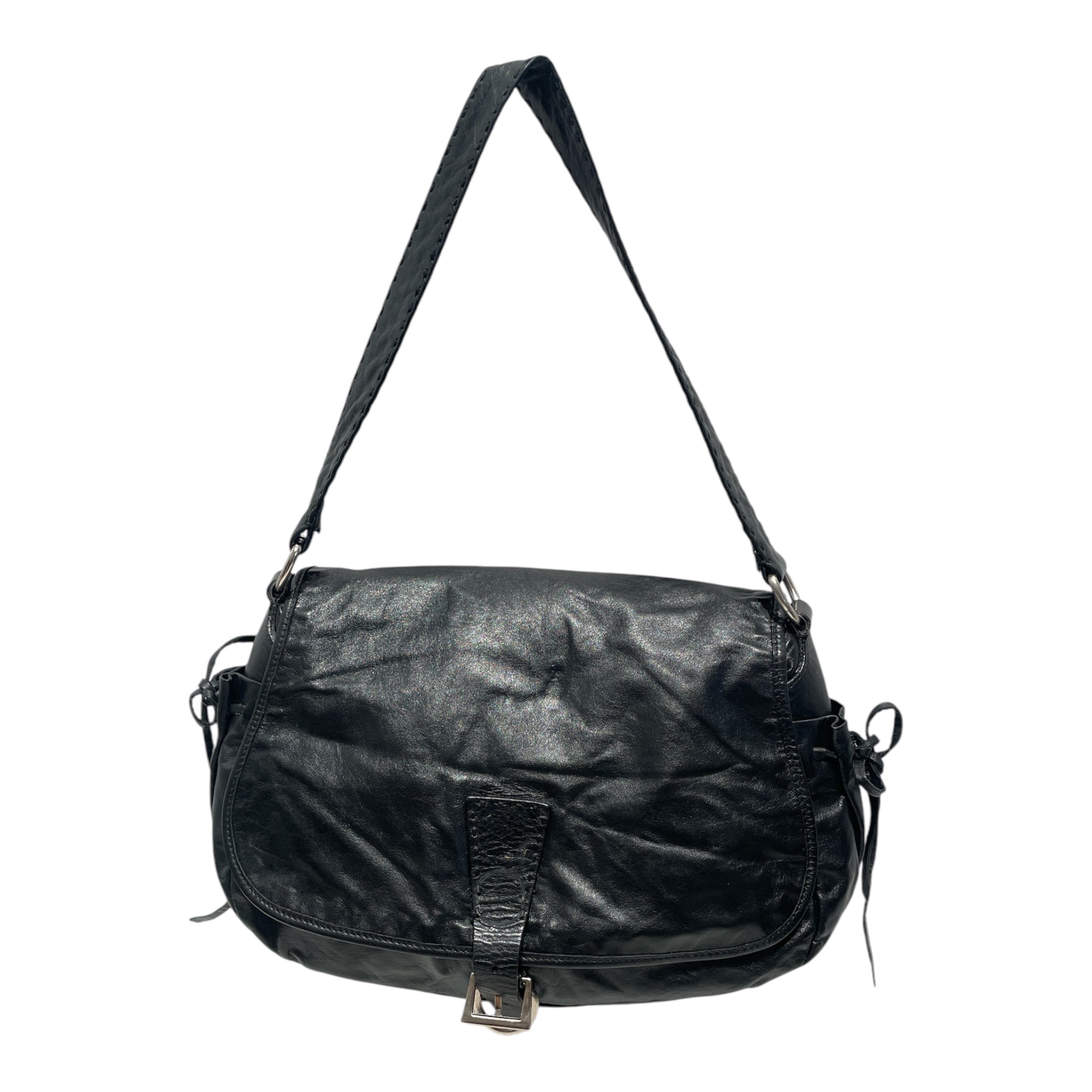 PRADA/Cross Body Bag/Leather/BLK/Calf Leather Shoulder Bag view 1