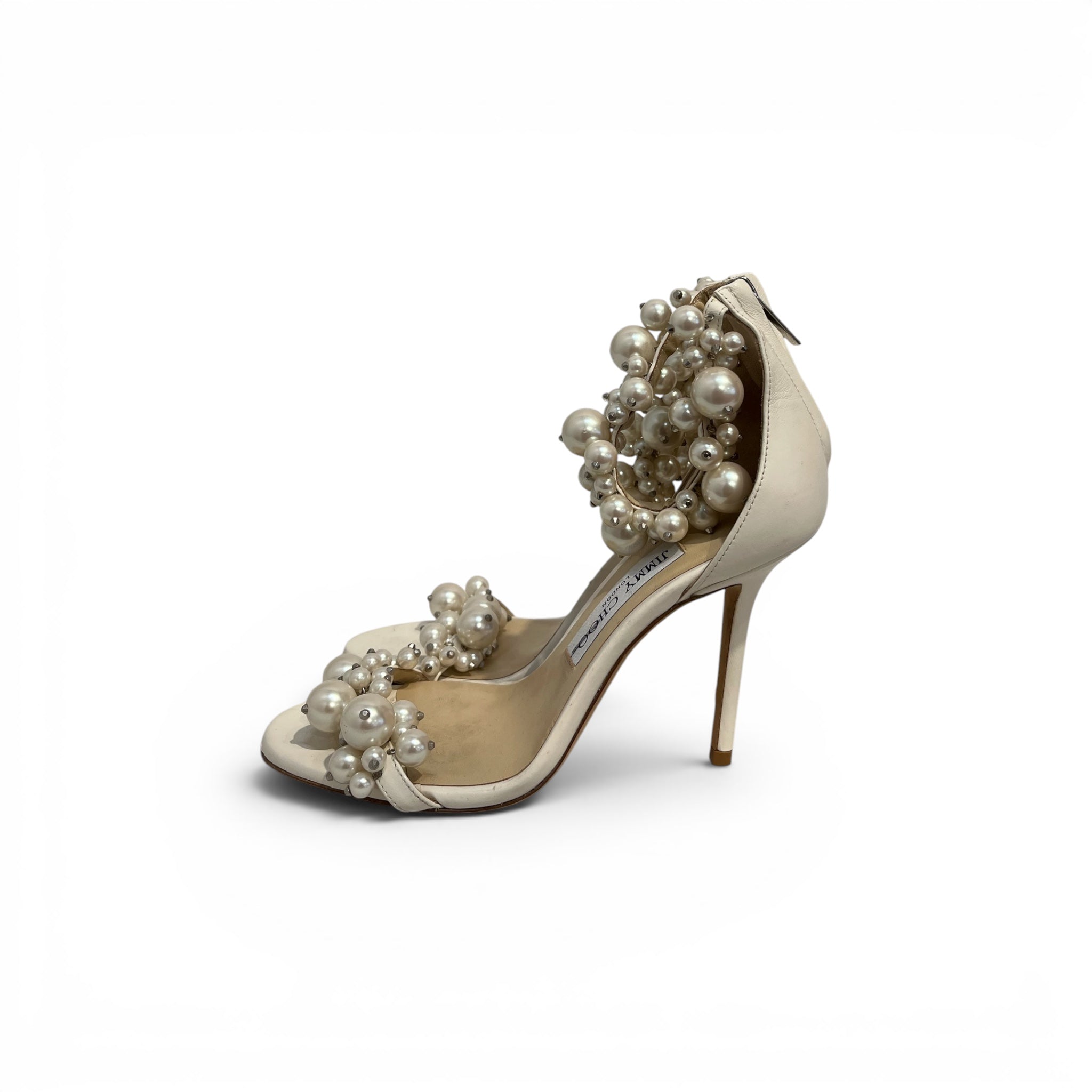 JIMMY CHOO/Heels/EU 36/Leather/WHT/Ankle Strap/PEARL EMBELLISH view 3