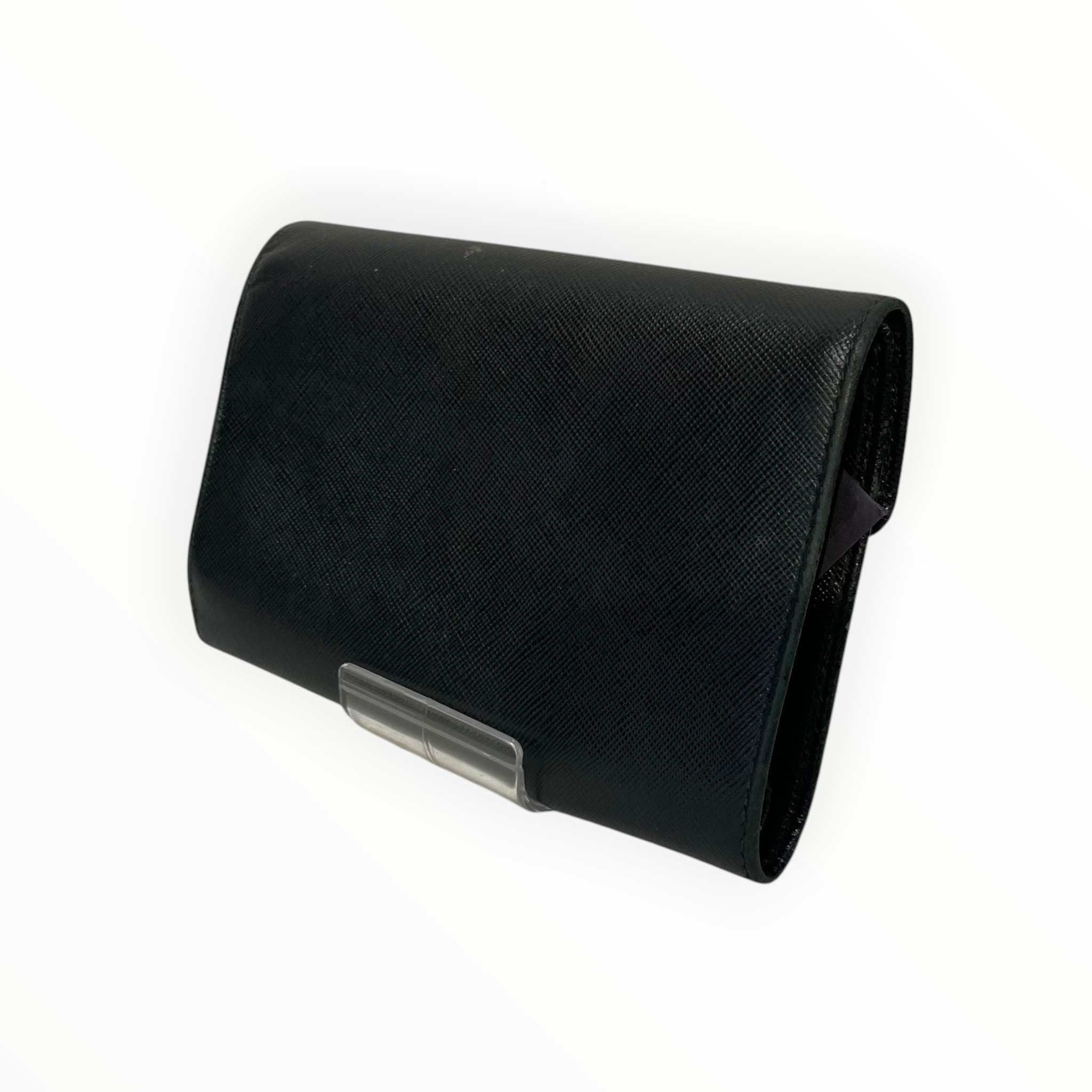 PRADA/Trifold Wallet/Leather/BLK/M's/saffiano multi compartment view 2